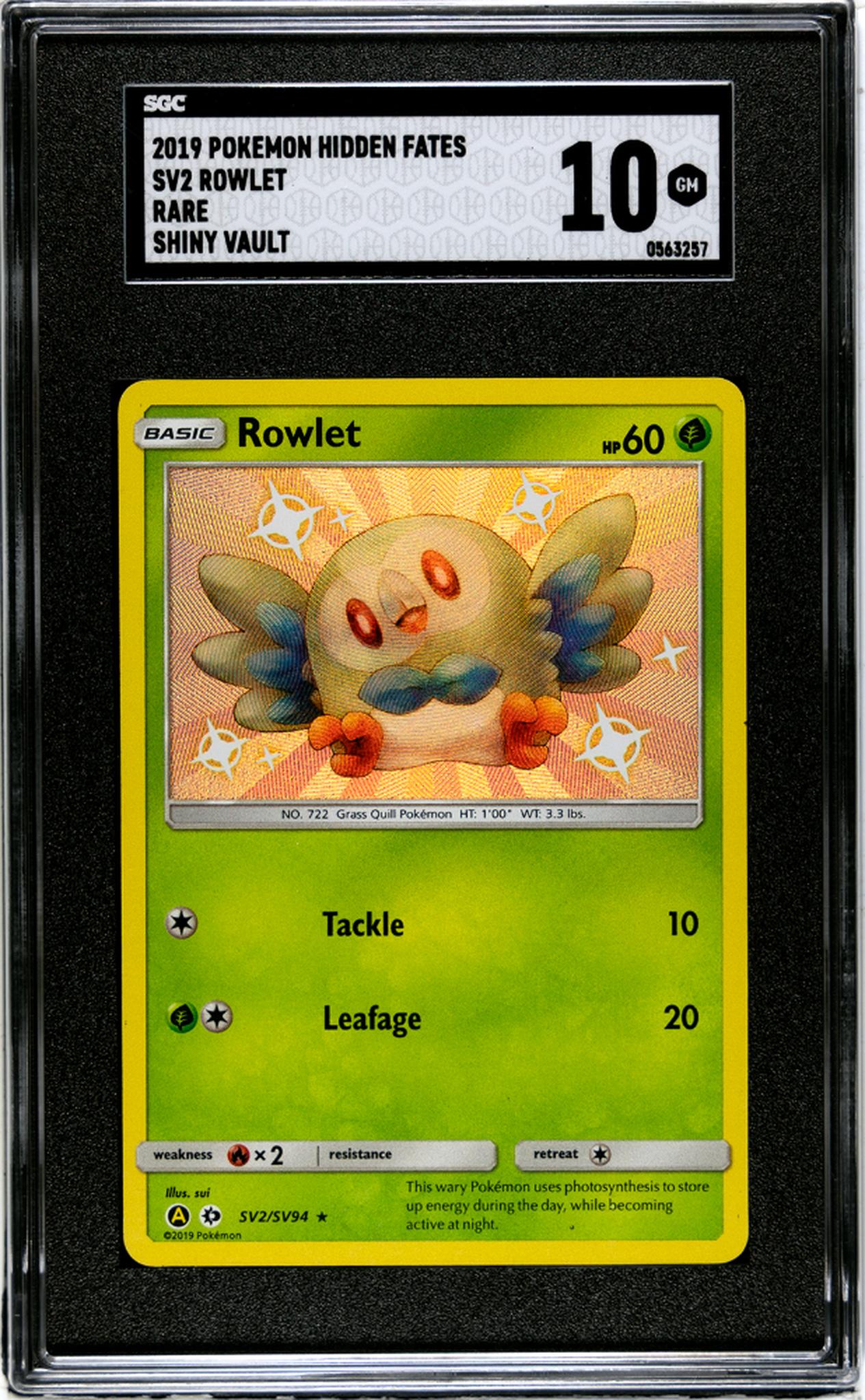 2019 Pokémon Hidden Fates Rowlet Shiny Vault #SV2 Rare SGC 10