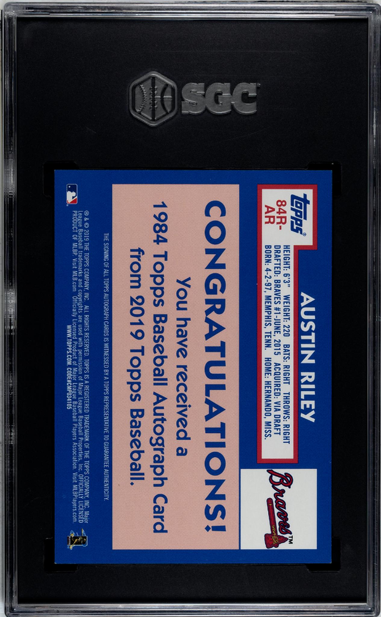 2019 Topps Update '84 Topps Design Austin Riley #84R-AR RC Auto SGC 9