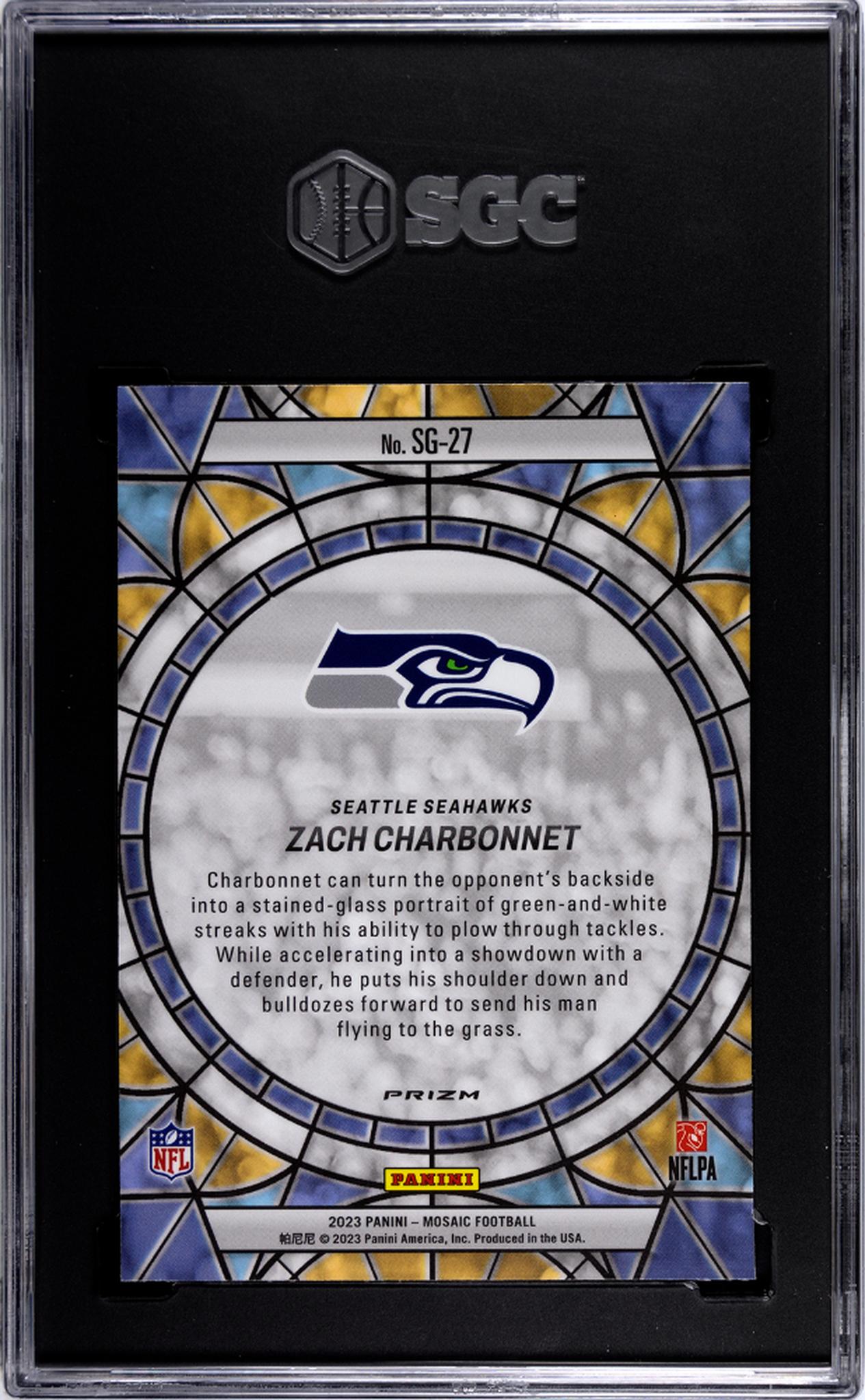 2023 Panini Mosaic Stained Glass Zach Charbonnet #SG-27 RC SSP SGC 10
