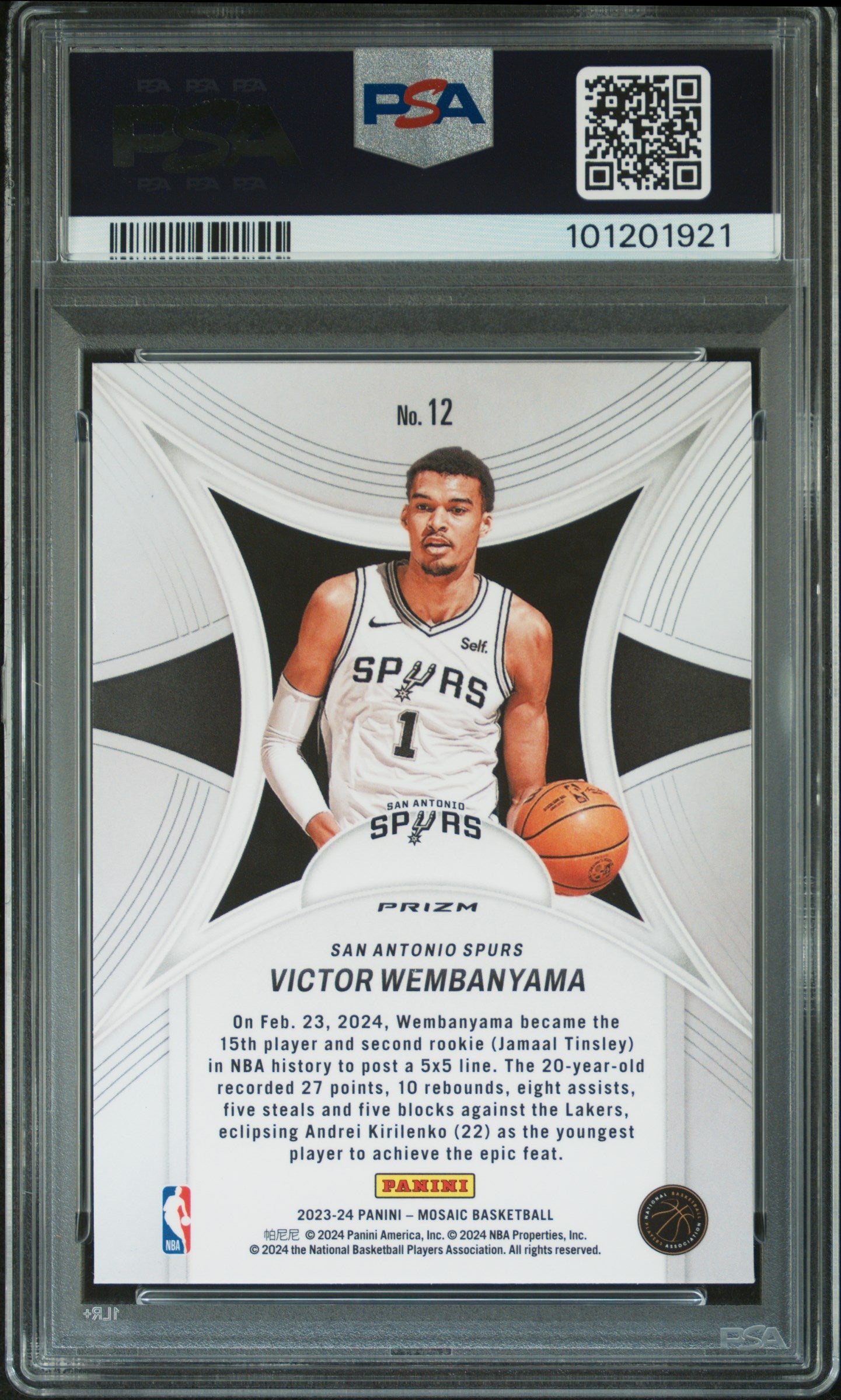 2023 Panini Mosaic Epic Performers Mosaic Victor Wembanyama #12 RC PSA 10