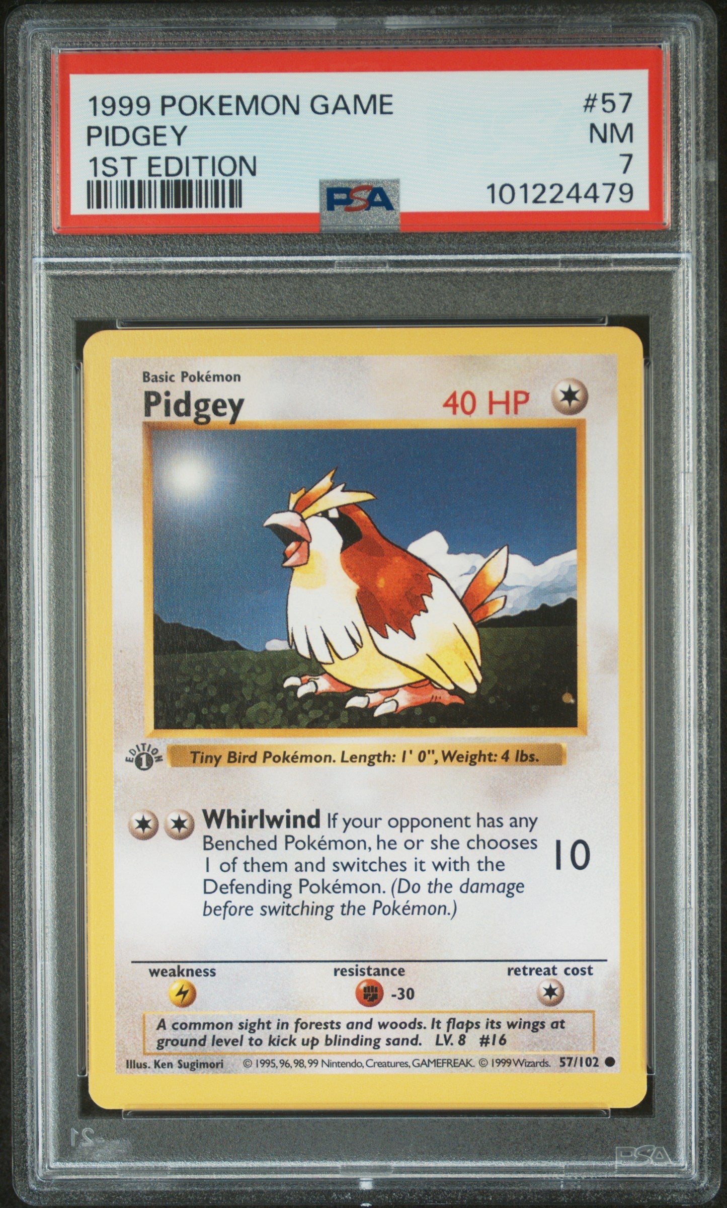 1999 Pokémon Game Pidgey #57 1st Edition PSA 7