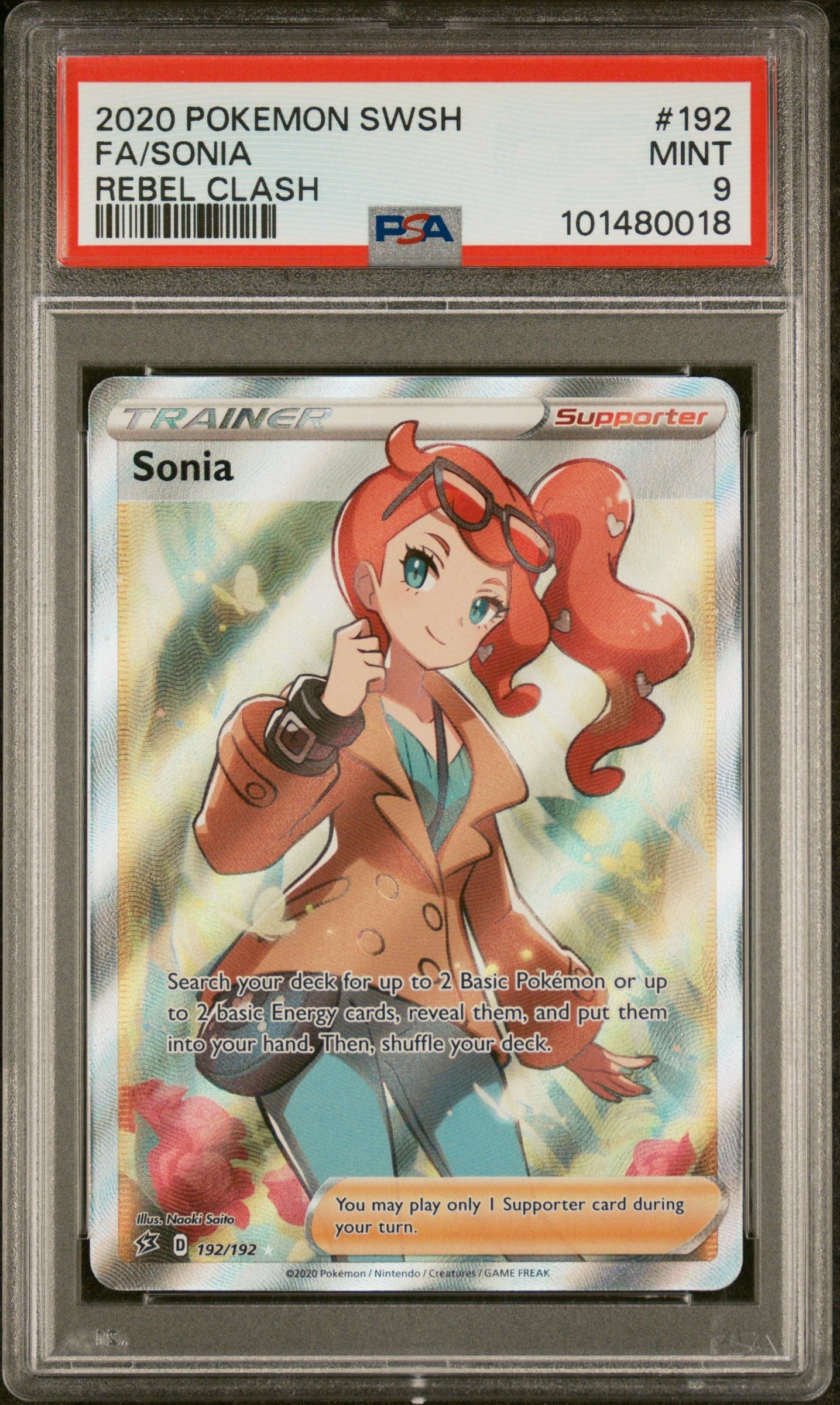 2020 Pokémon SWSH Rebel Clash Trainer Sonia #192 PSA 9