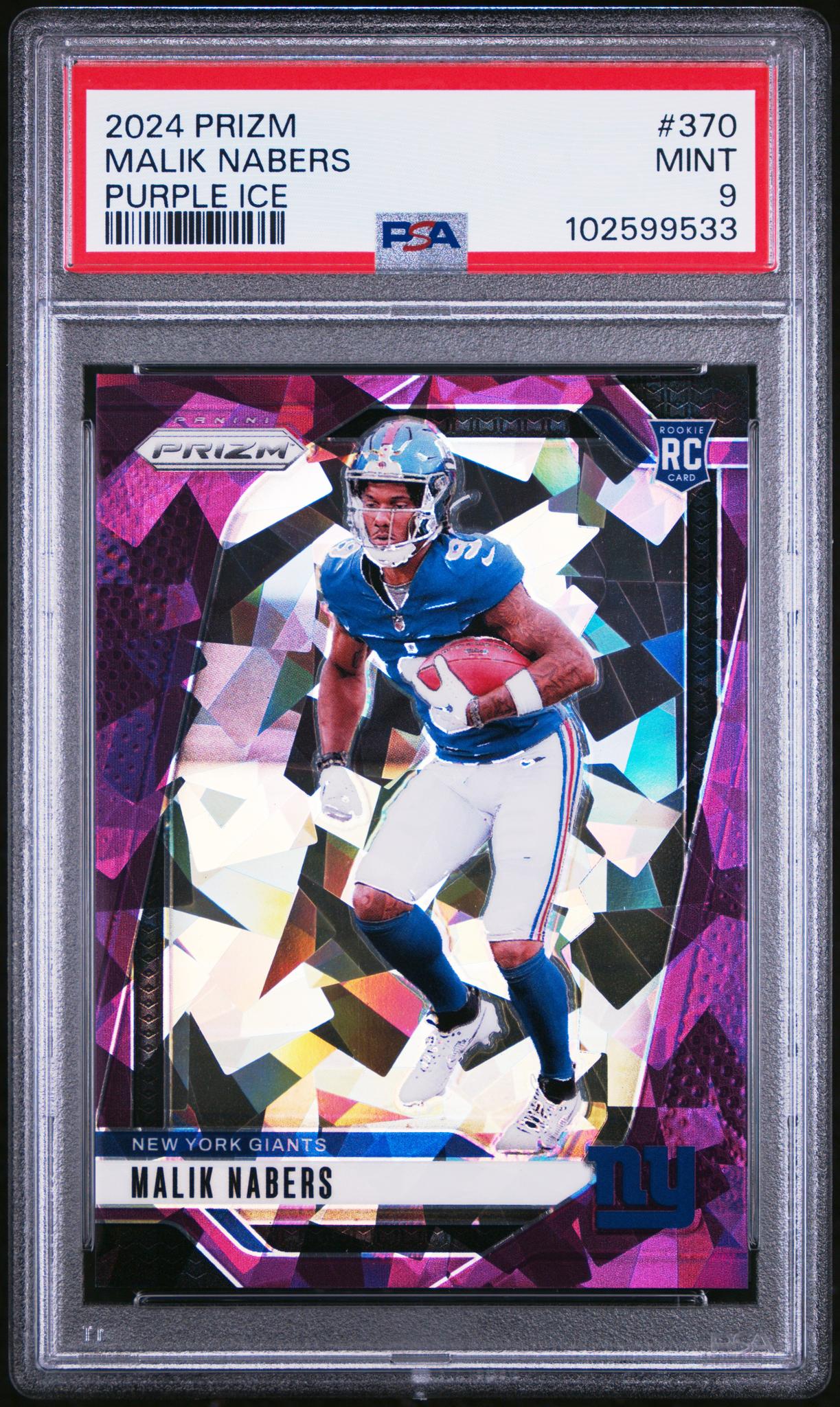 2024 Panini Prizm Purple Ice Malik Nabers #370 RC /225 PSA 9