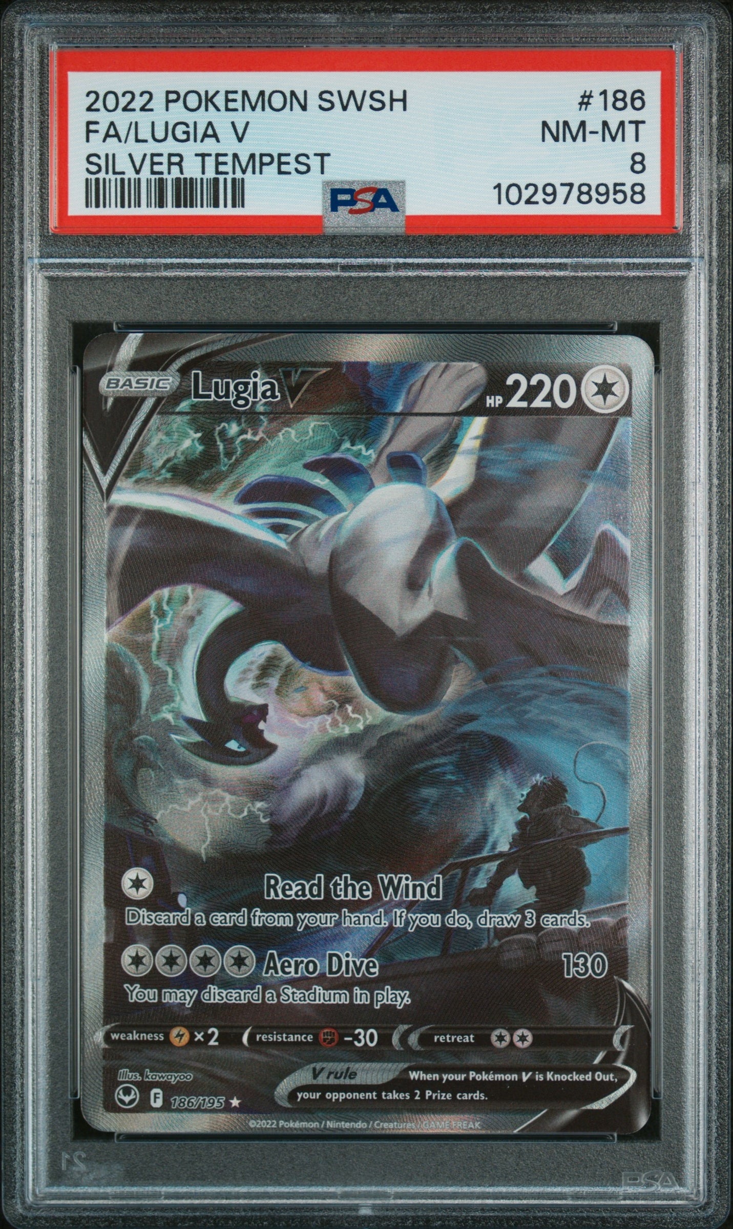 2022 Pokémon SWSH Silver Tempest Lugia V #186 PSA 8