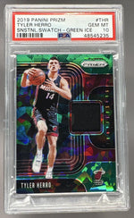 2019 Panini Prizm Sensational Swatches Green Ice Prizm Tyler Herro #12 /56 PSA 10