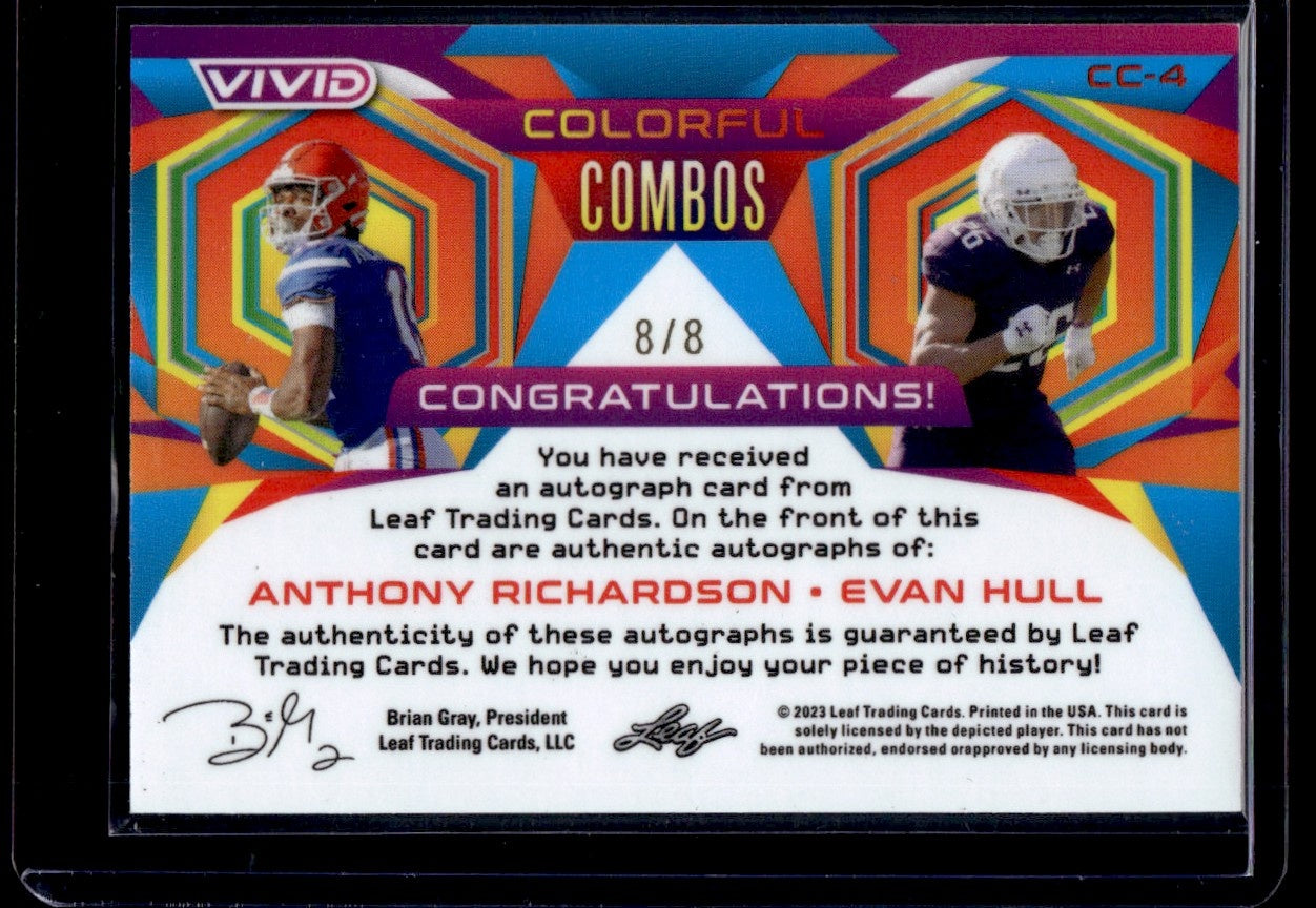 2023 Leaf Vivid Colorful Combos Anthony Richardson Evan Hull #CC-4 Dual Auto /8