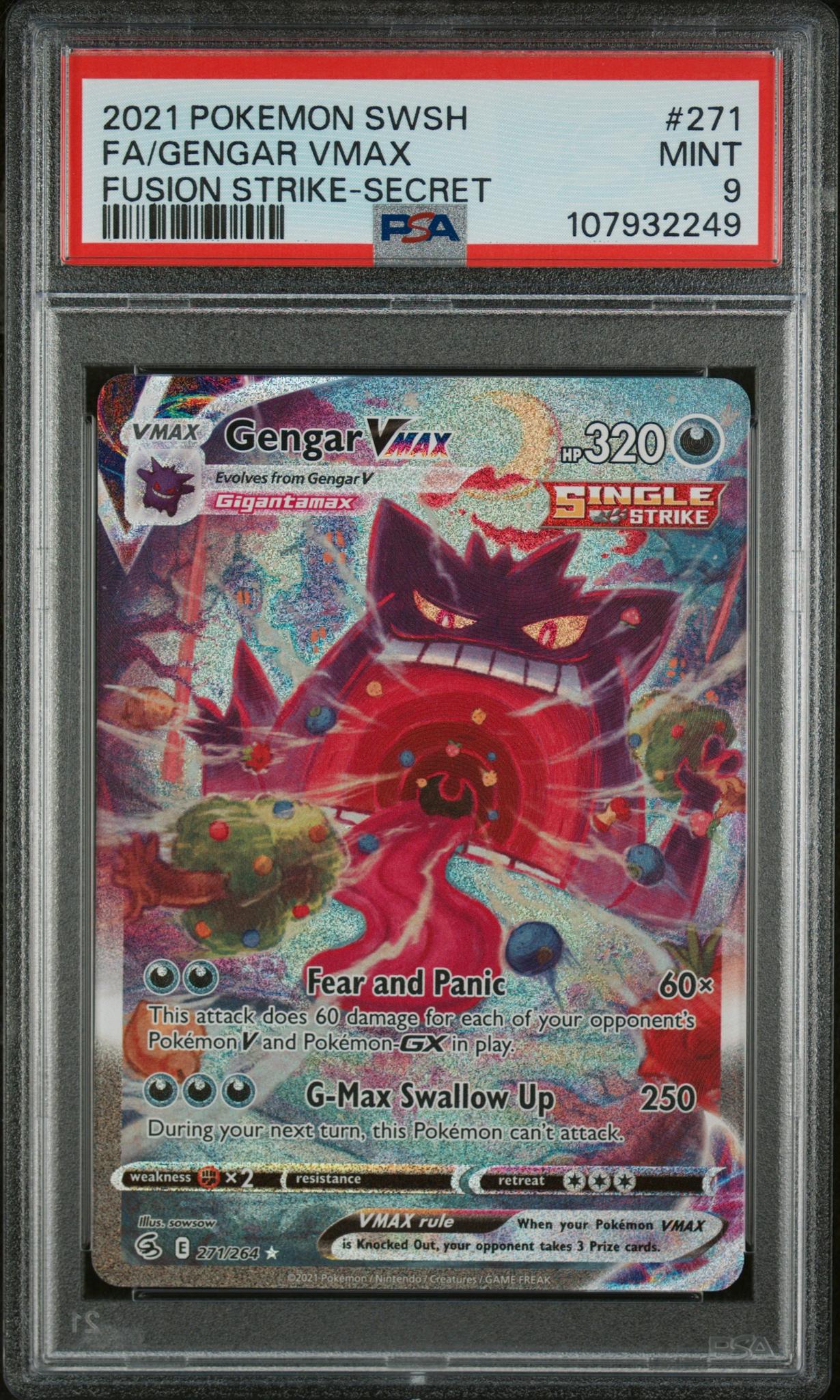 2021 Pokemon SWSH Fusion Strike Full Art Secret Gengar VMAX #271 PSA 9 Monmouth Sports Cards 2021 Pokemon SWSH Fusion Strike Full Art Secret Gengar VMAX #271 PSA 9 Monmouth Sports Cards