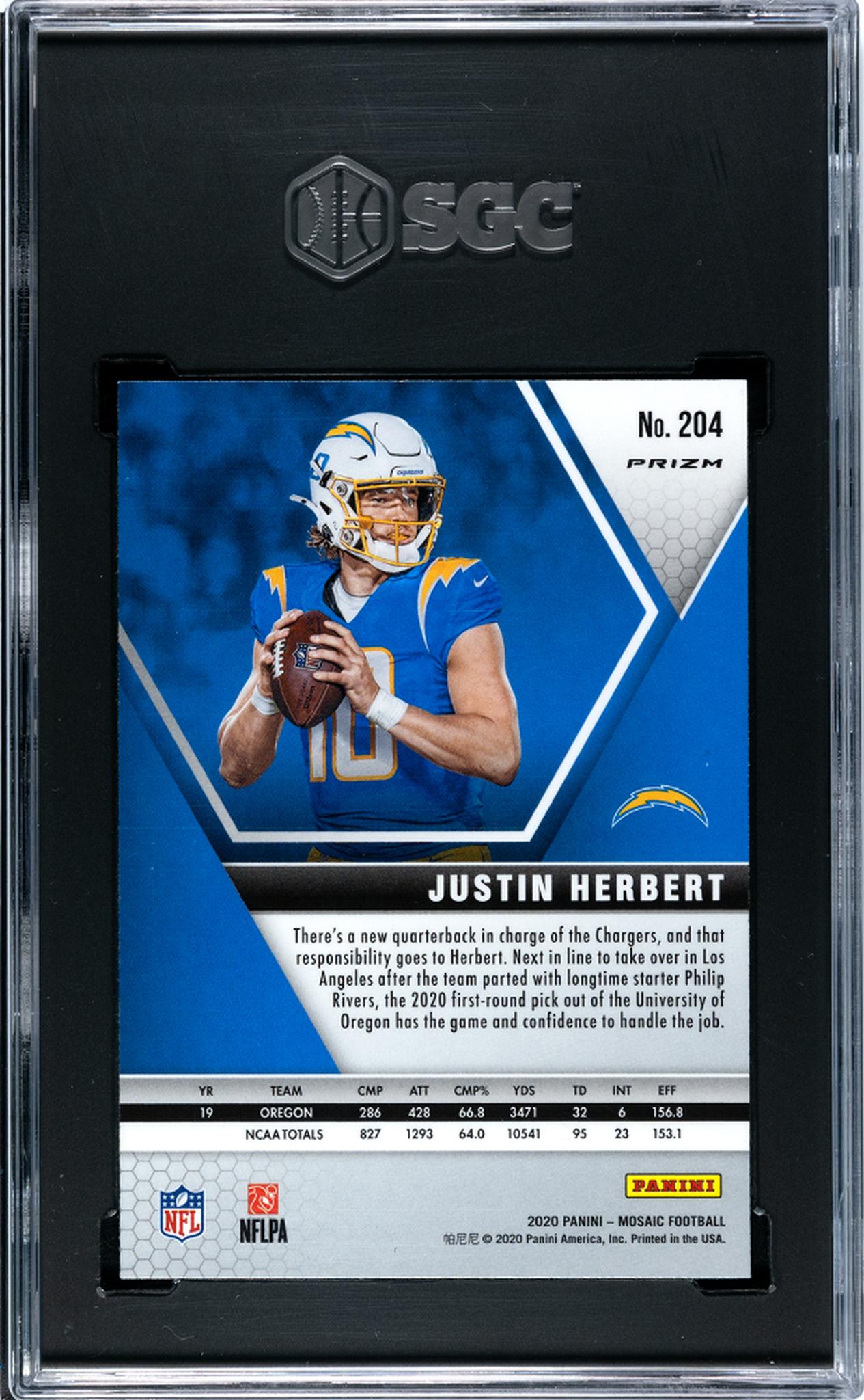 2020 Panini Mosaic Pink Camo Prizm Justin Herbert #204 RC SGC 9