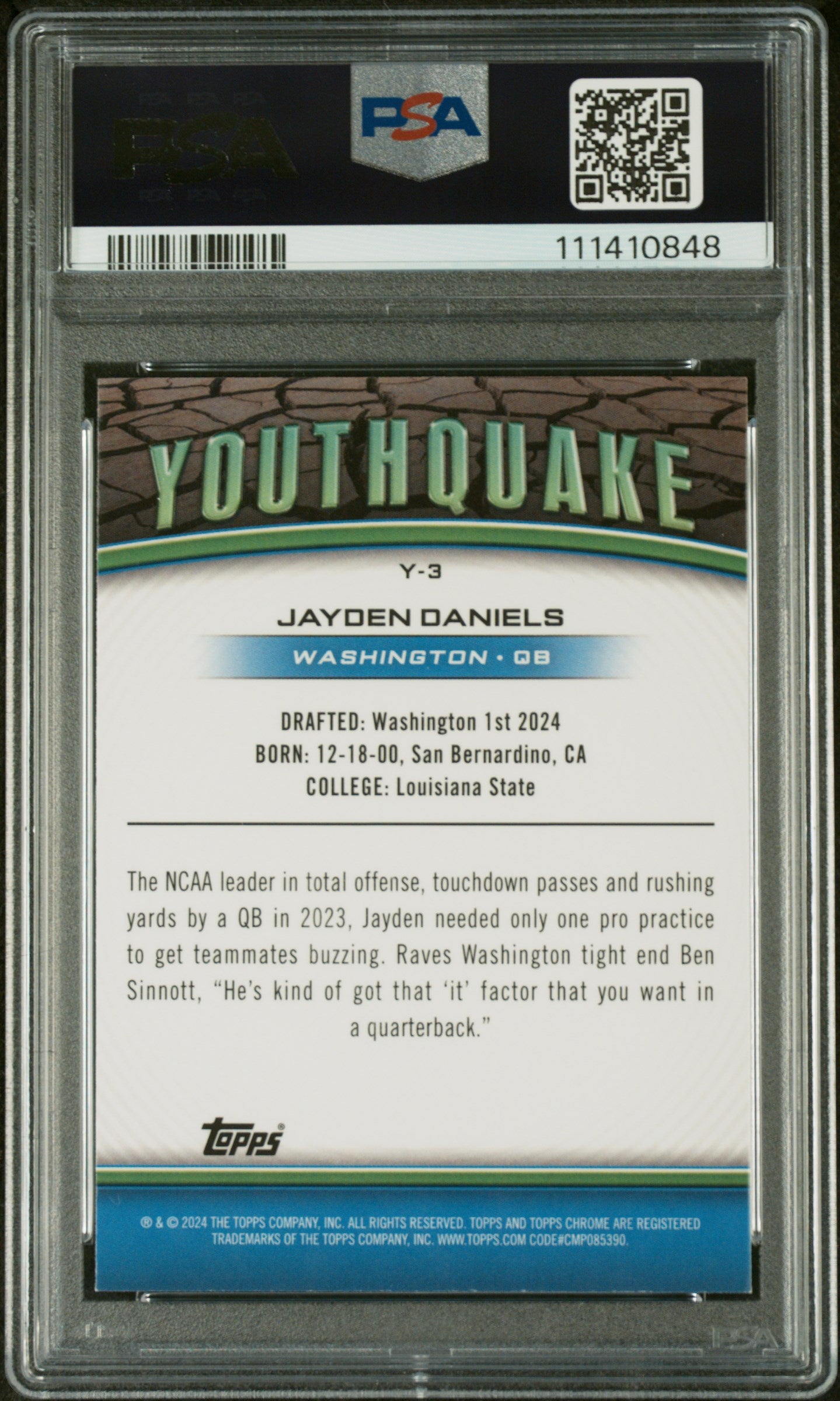 2024 Topps Chrome Youthquake Lazer Refractor Jayden Daniels #Y-3 RC PSA 9