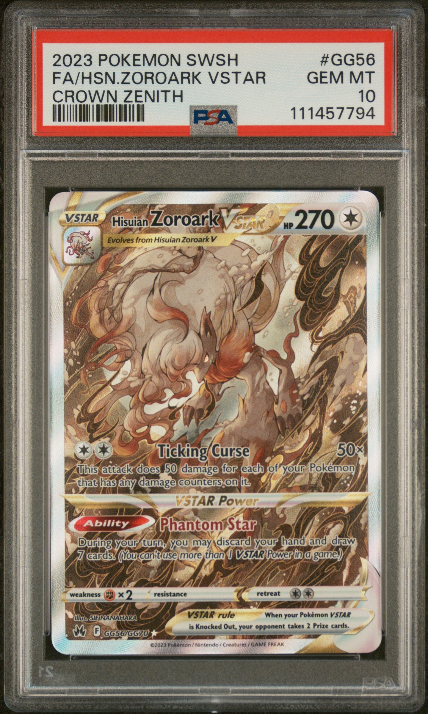 2023 Pokémon SWSH FA Hisuian Zoroark VSTAR #GG56 PSA 10