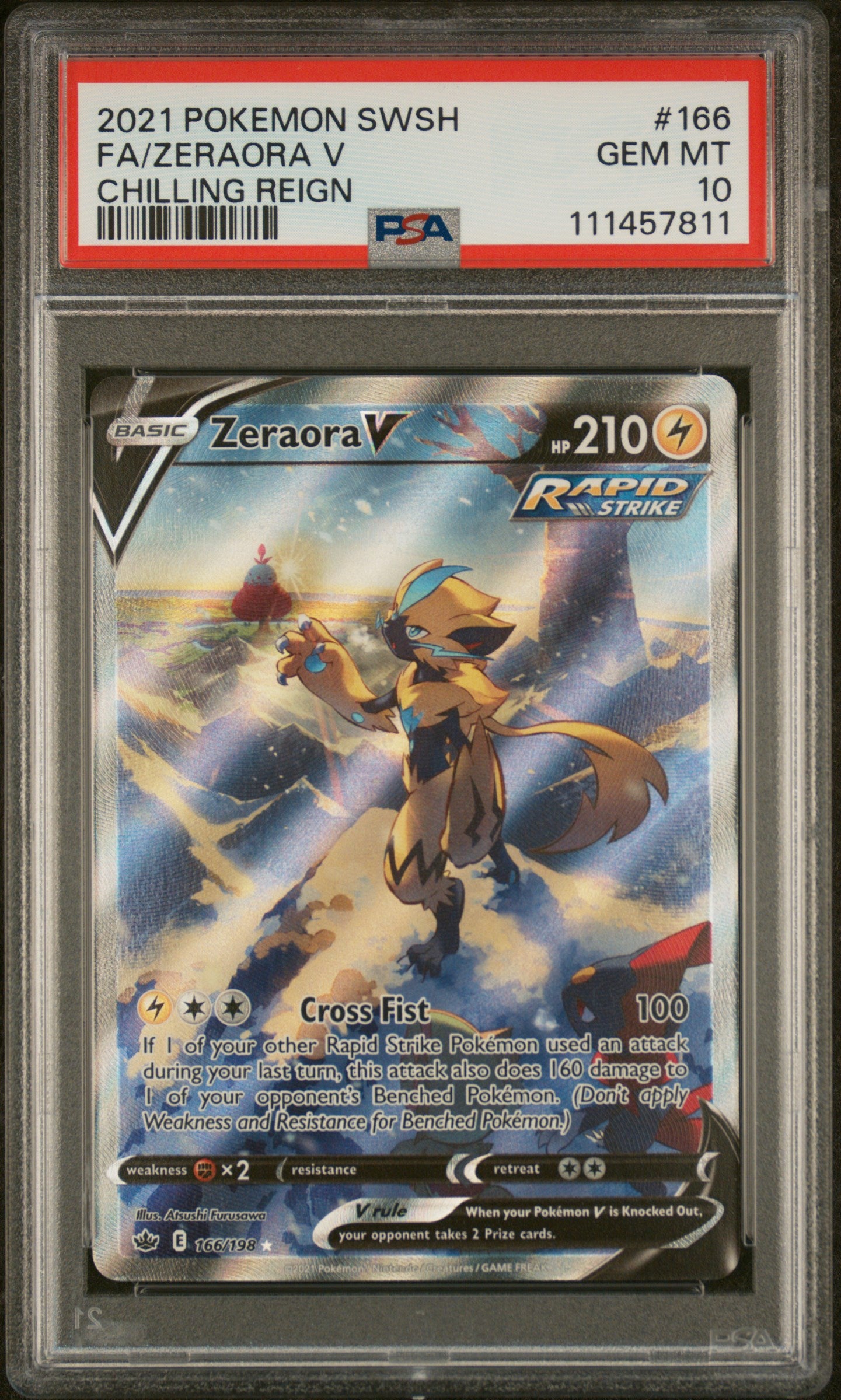 2021 Pokémon Chilling Reign Zeraora V Full Art #166 PSA 10