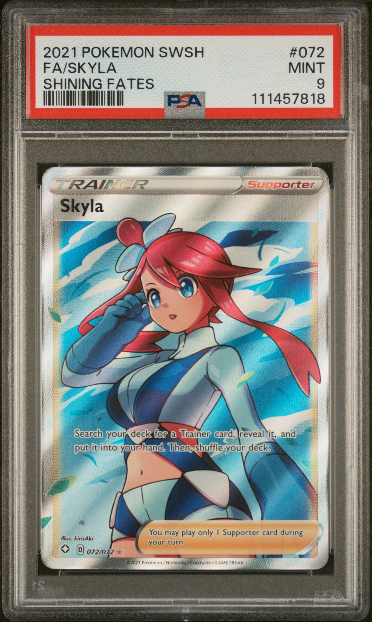 2021 Pokémon Shining Fates Full Art Trainer Skyla #072 PSA 9