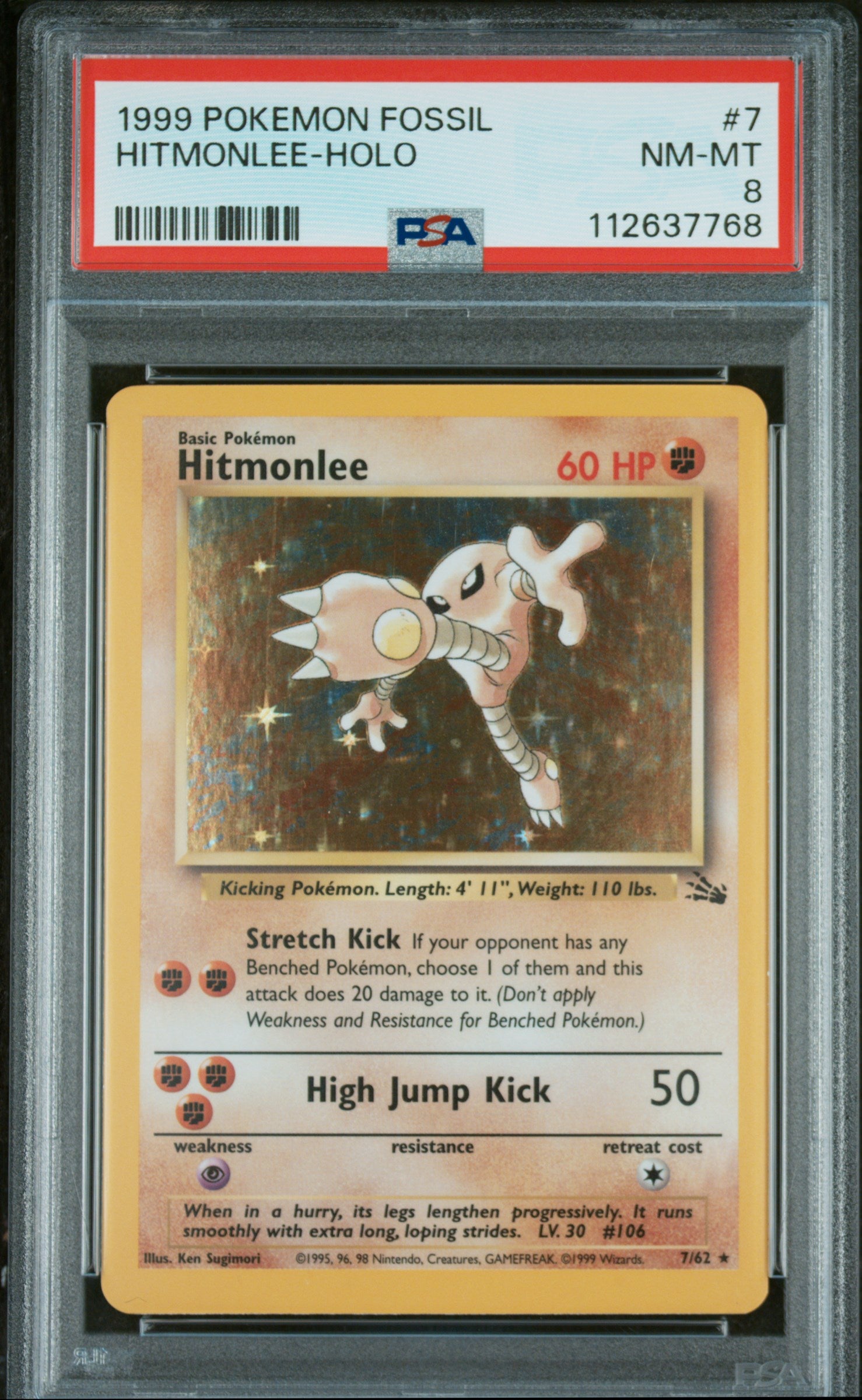 1999 Pokémon Fossil Hitmonlee #7 Holo PSA 8