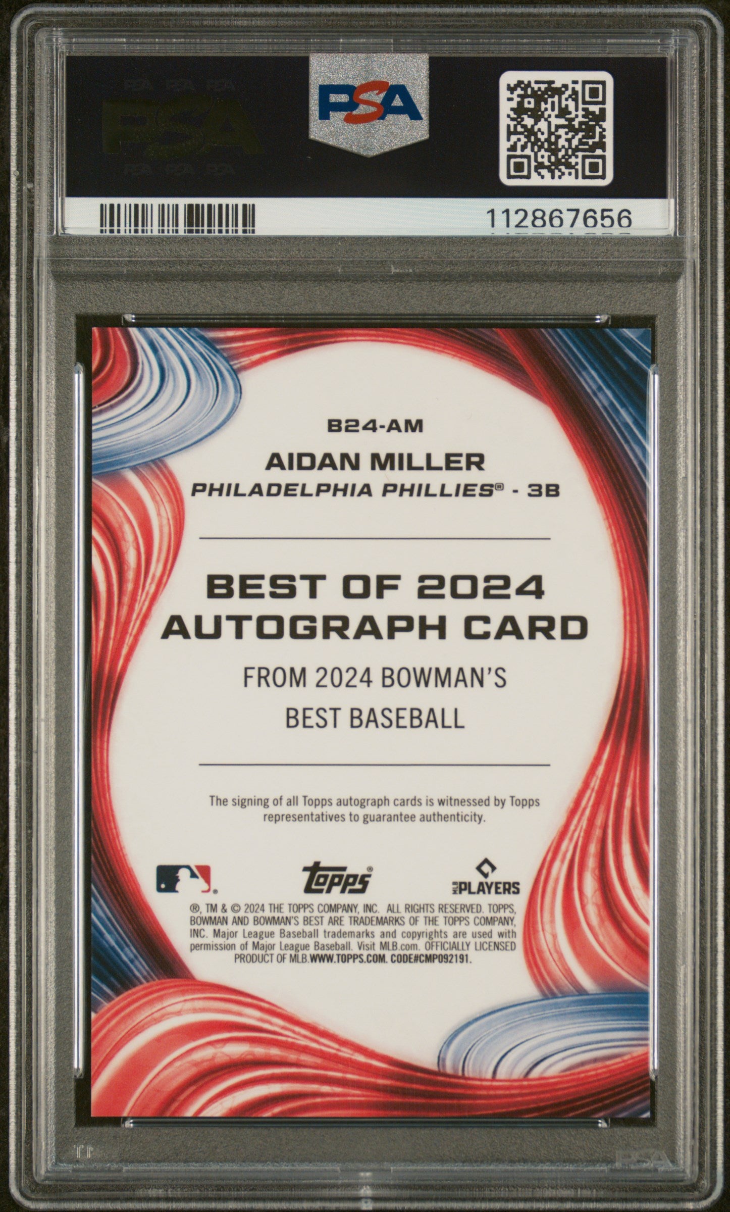 2024 Topps Bowman's Best Best of 2024 Autograph Aidan Miller #B24AM Auto PSA 10