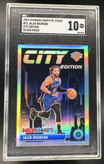 2023 NBA Hoops Premium Stock #21 Jalen Brunson City Edition Silver SGC 10