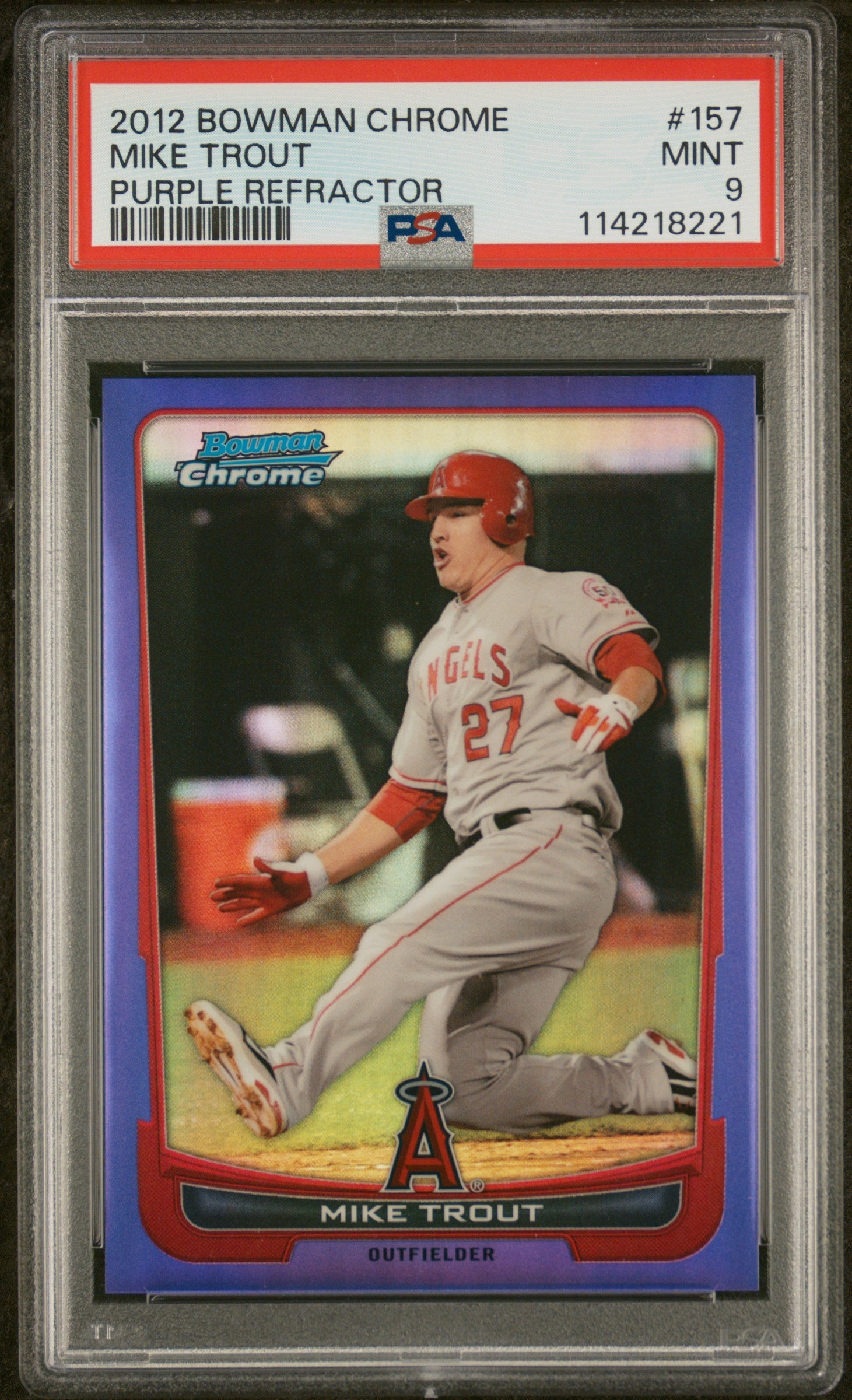 2012 Bowman Chrome Purple Refractor Mike Trout #157 /199 PSA 9