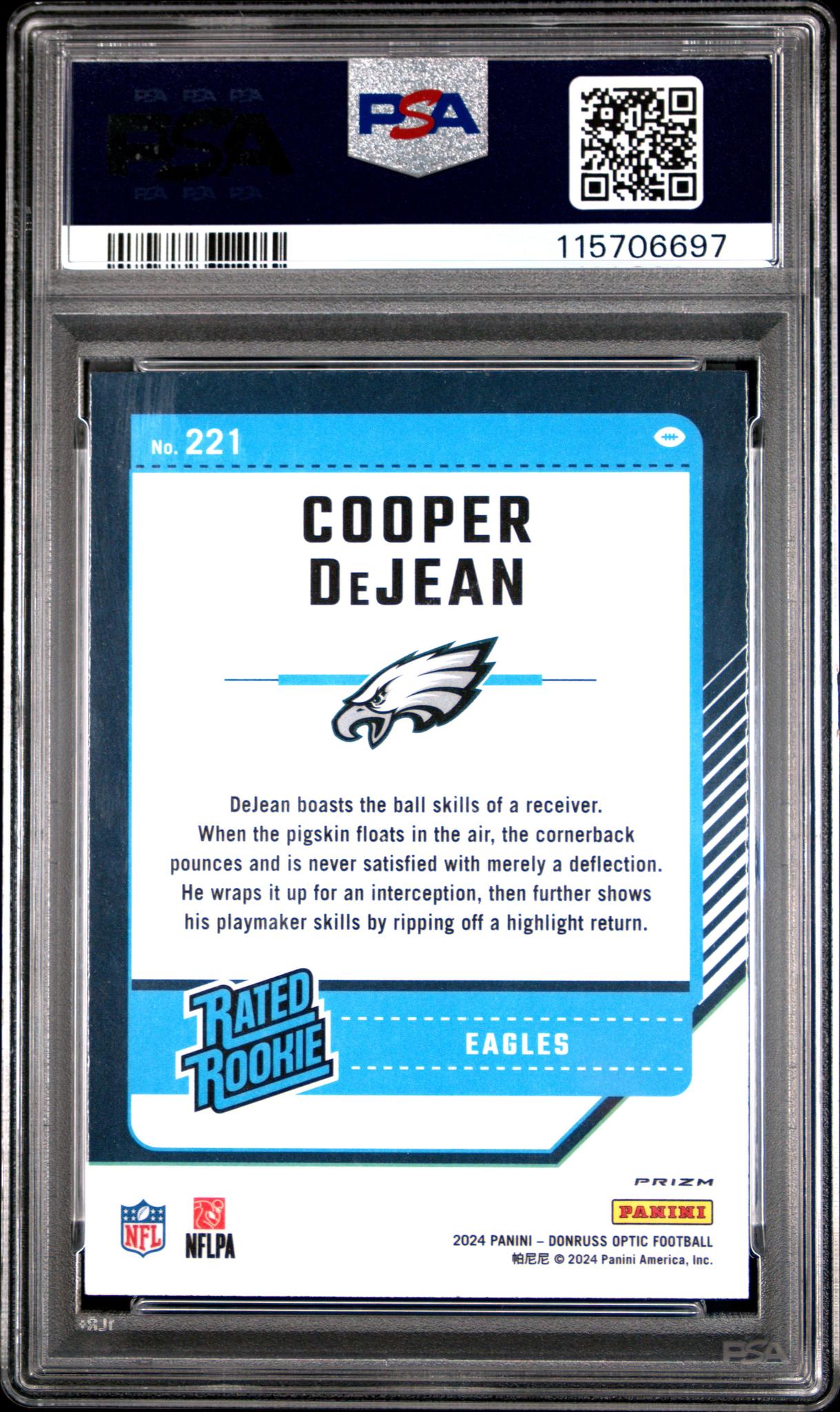 2024 Panini Donruss Optic Green Velocity Cooper DeJean #221 RC PSA 10