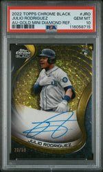 2022 Topps Chrome Black Autograph Gold Mini Diamond Refractor Julio Rodriguez #CBAJRO /50 PSA 10