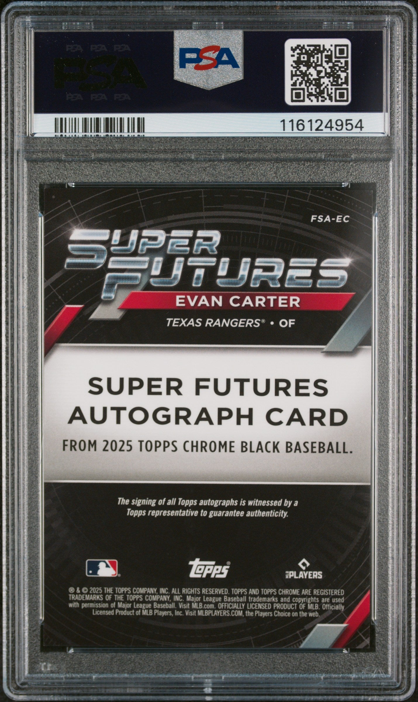 2025 Topps Chrome Black Super Futures Evan Carter #FSA-EC Auto /99 PSA 9