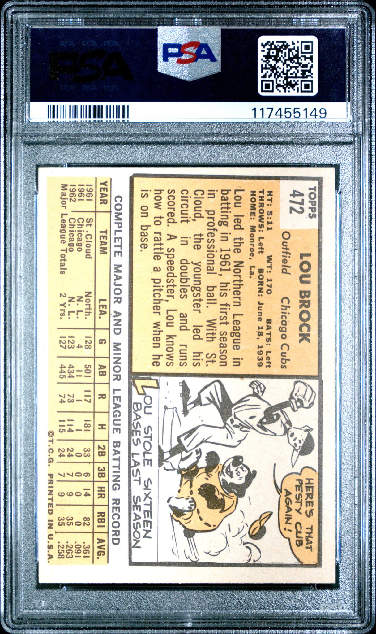 1963 Topps Lou Brock #472 PSA 6