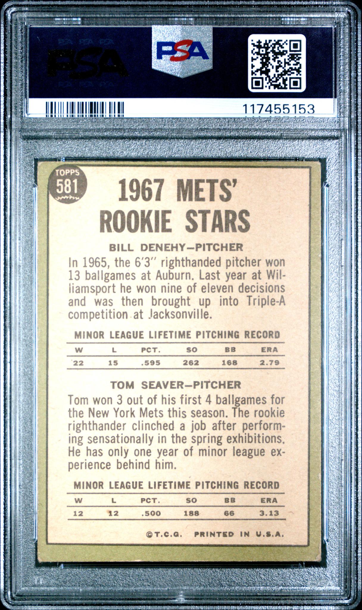 1967 Topps #581 B.Deney/T.Seaver Mets Rookies PSA 3