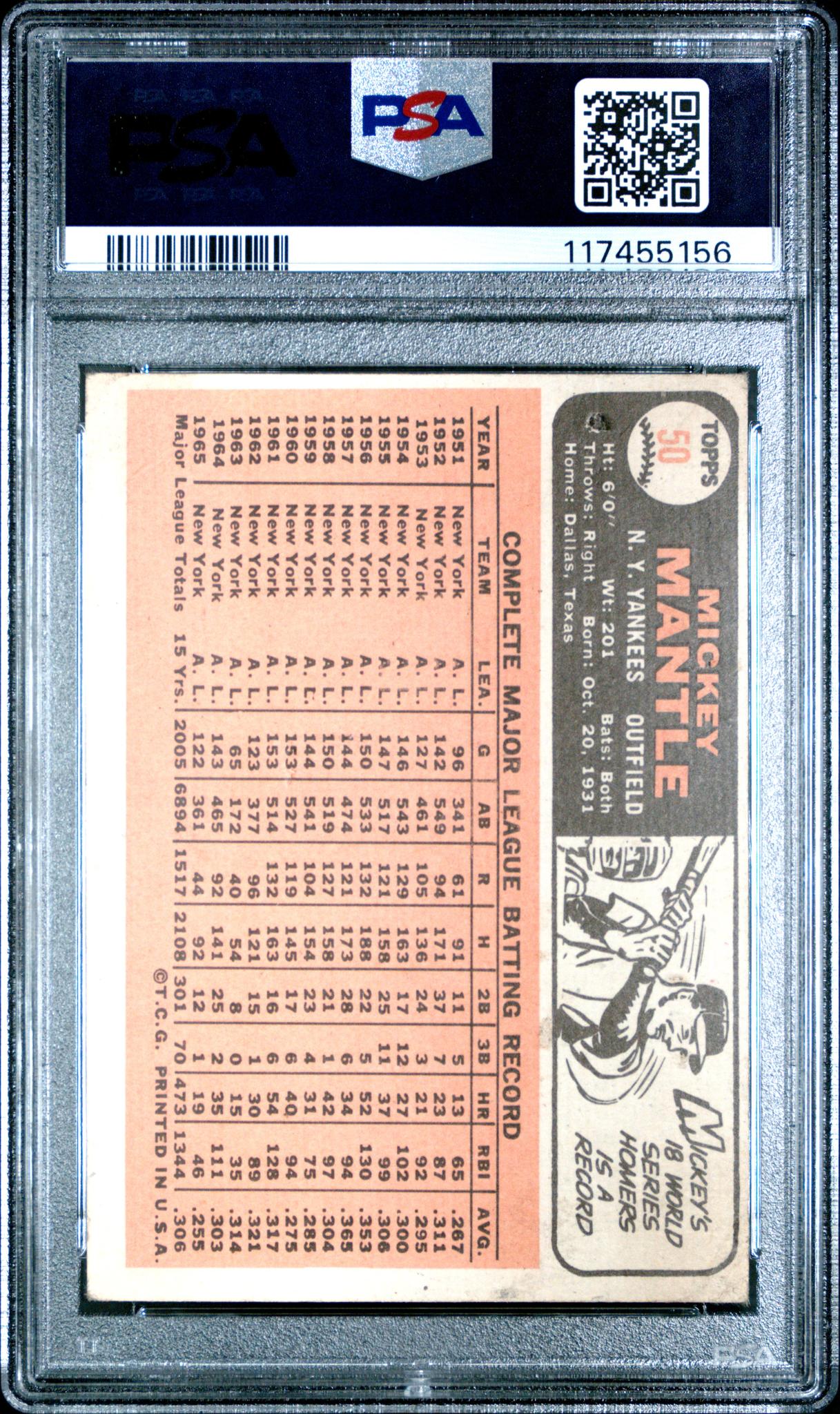 1966 Topps Mickey Mantle #50 PSA 2