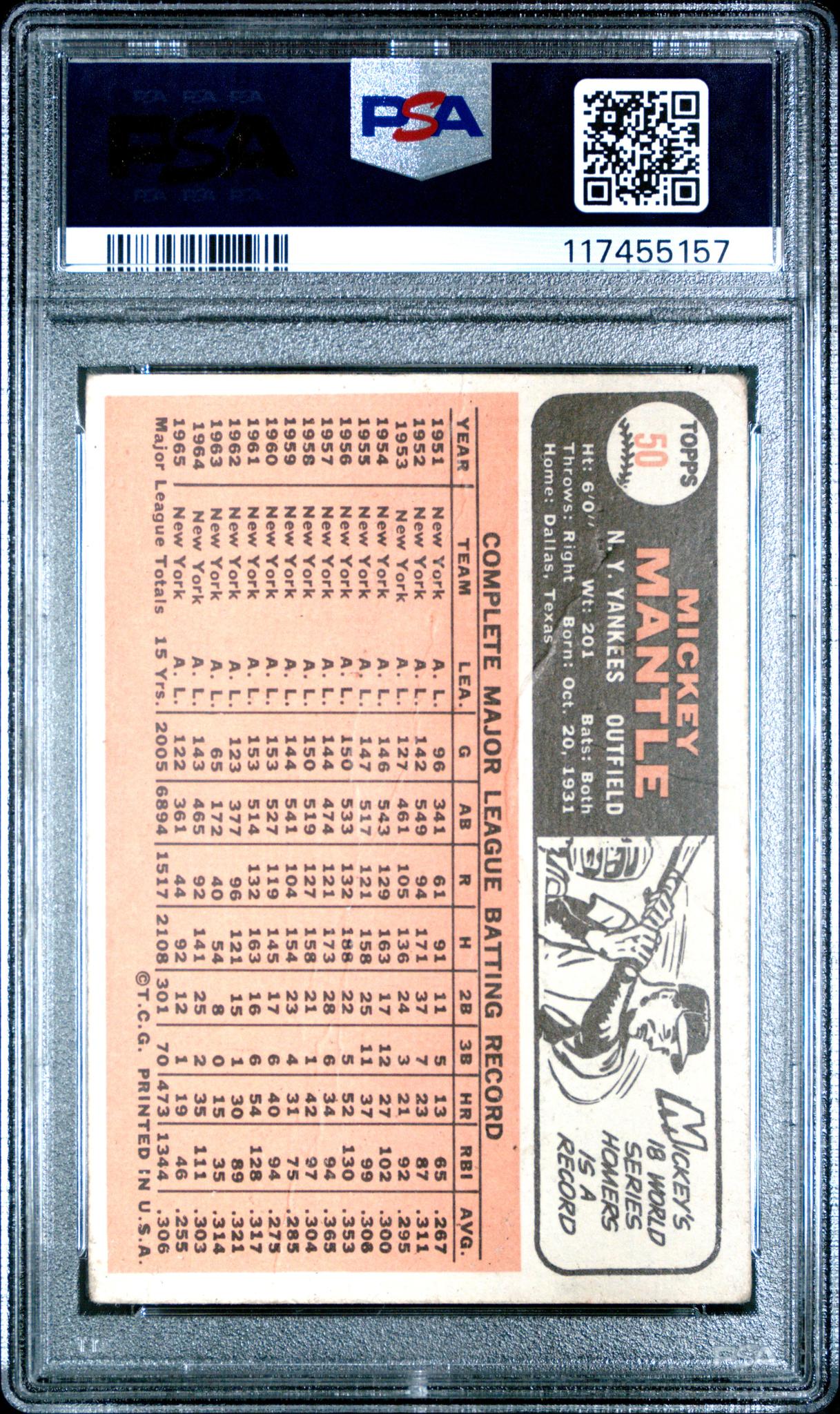 1966 Topps Mickey Mantle #50 PSA 1