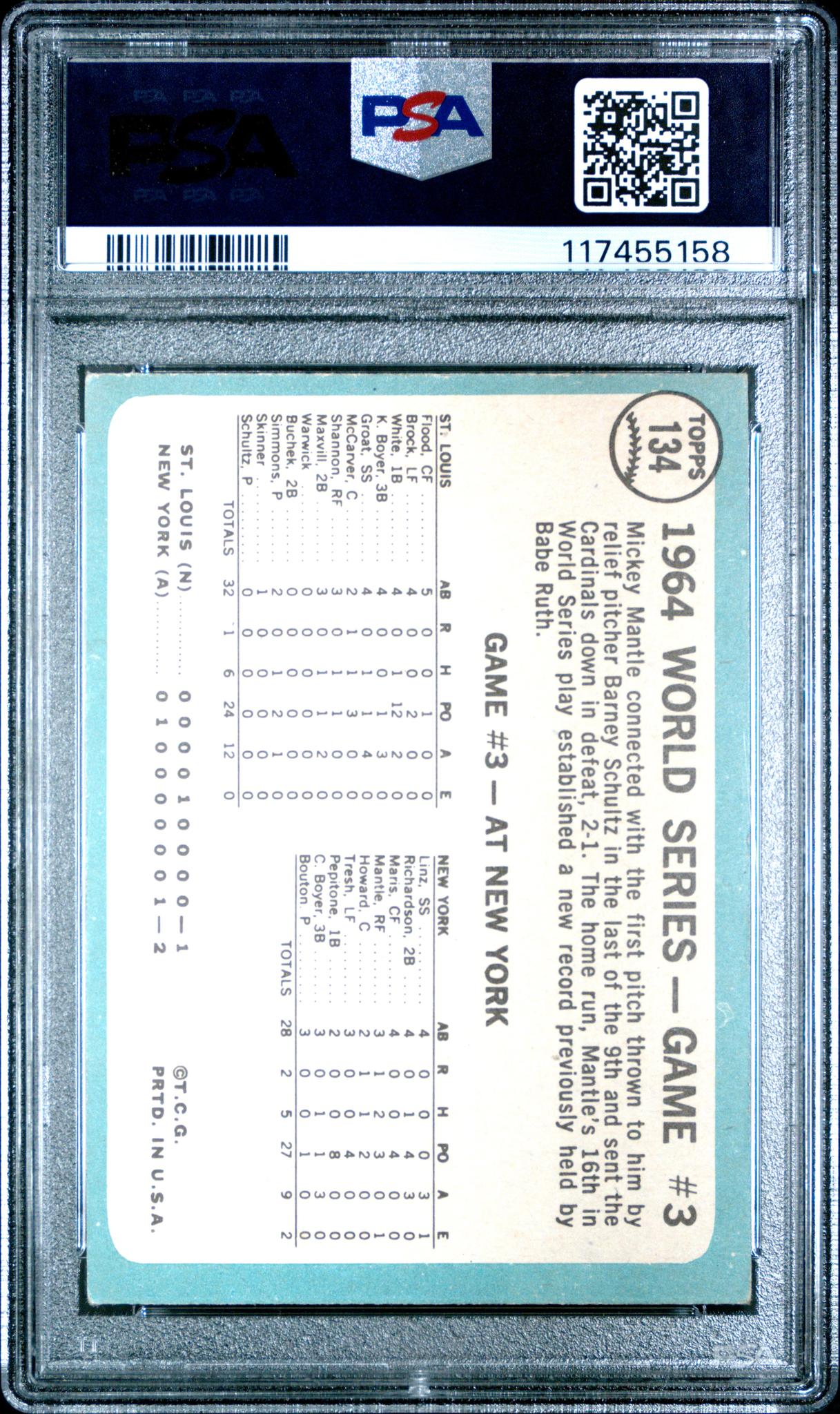 1965 Topps World Series Game 3 Mickey Mantle #134 PSA 4
