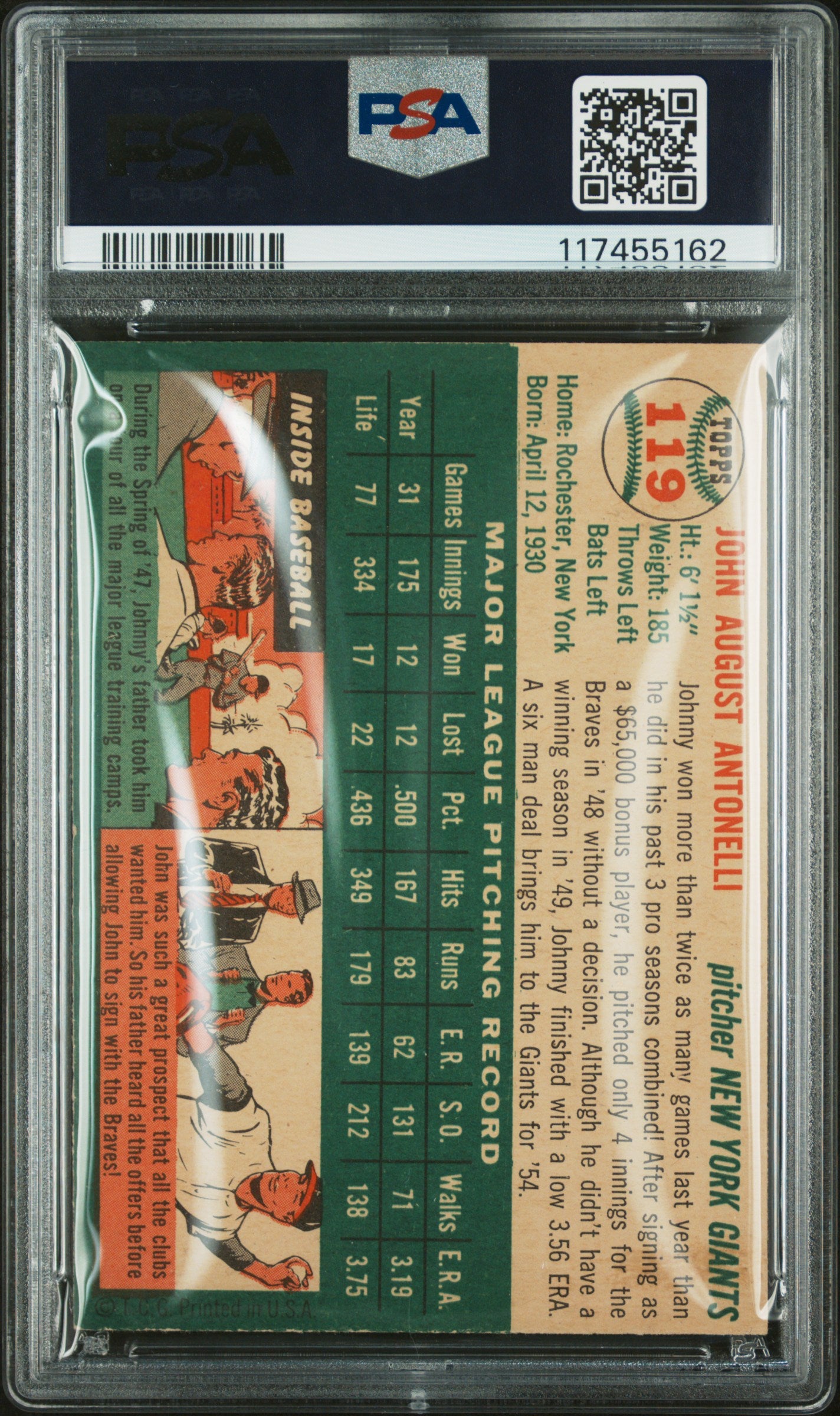 1954 Topps Johnny Antonelli #119 PSA 5