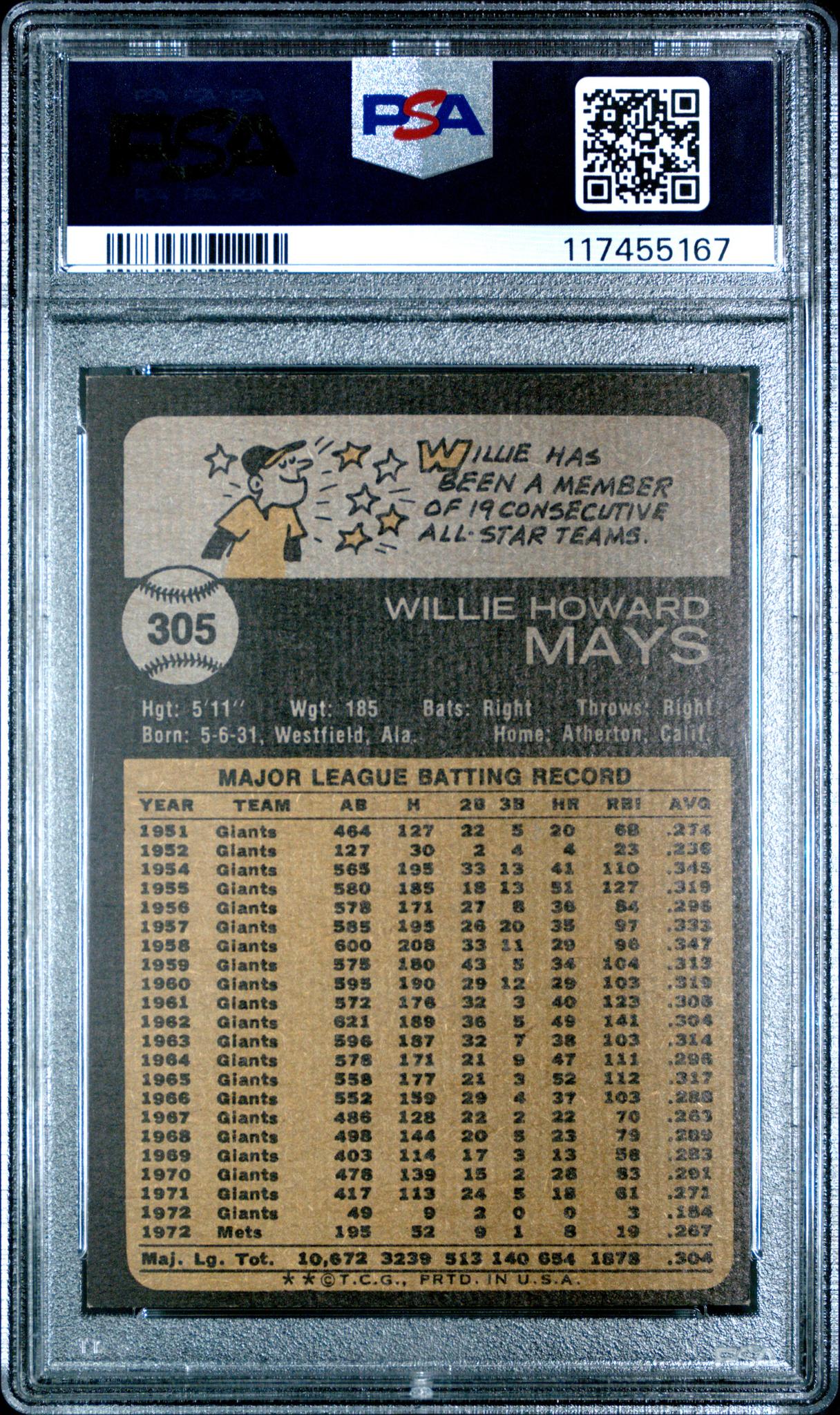 1973 Topps Willie Mays #305 PSA 6
