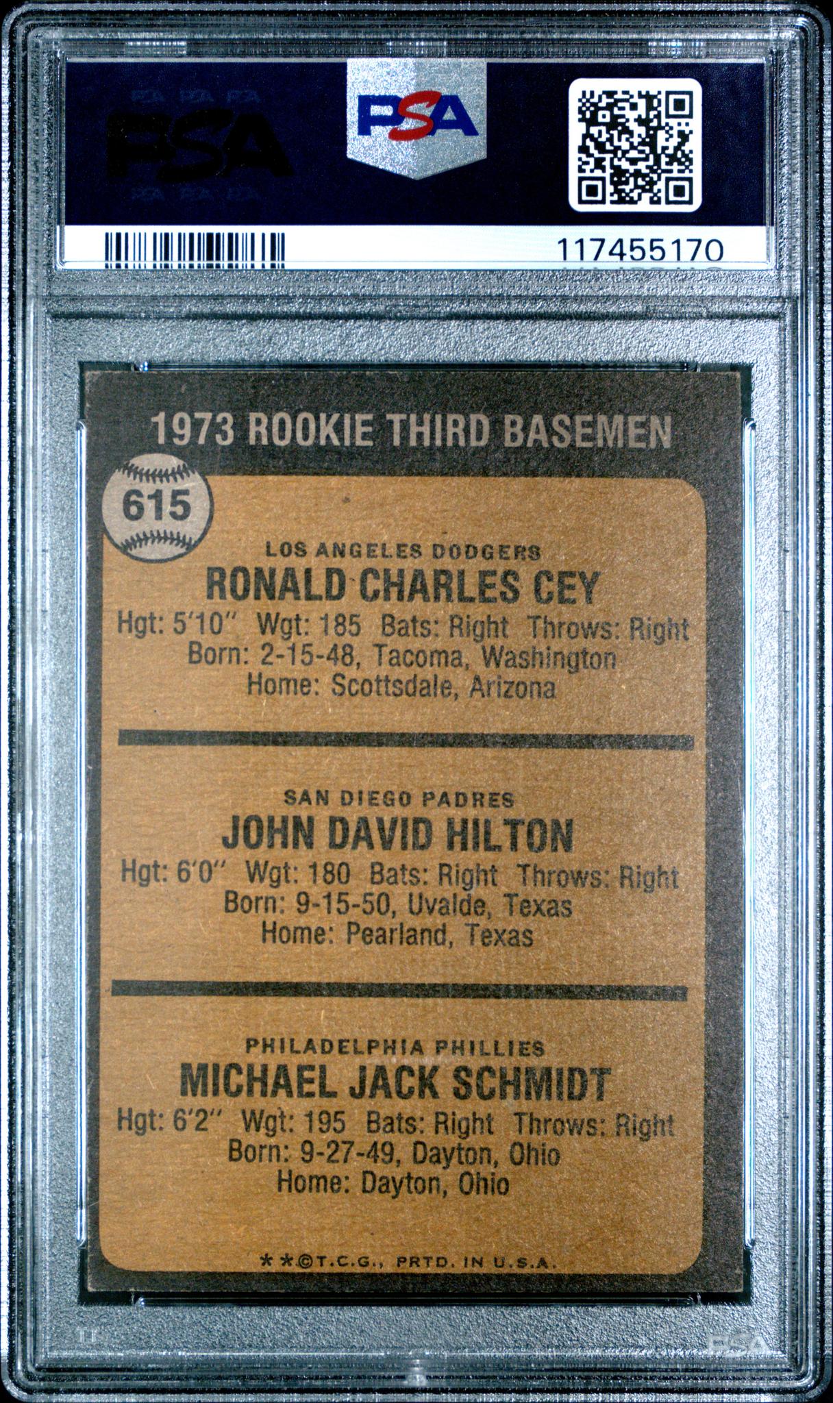 1973 Topps Rookie 3rd Basemen Mike Schmidt #615 RC PSA 4