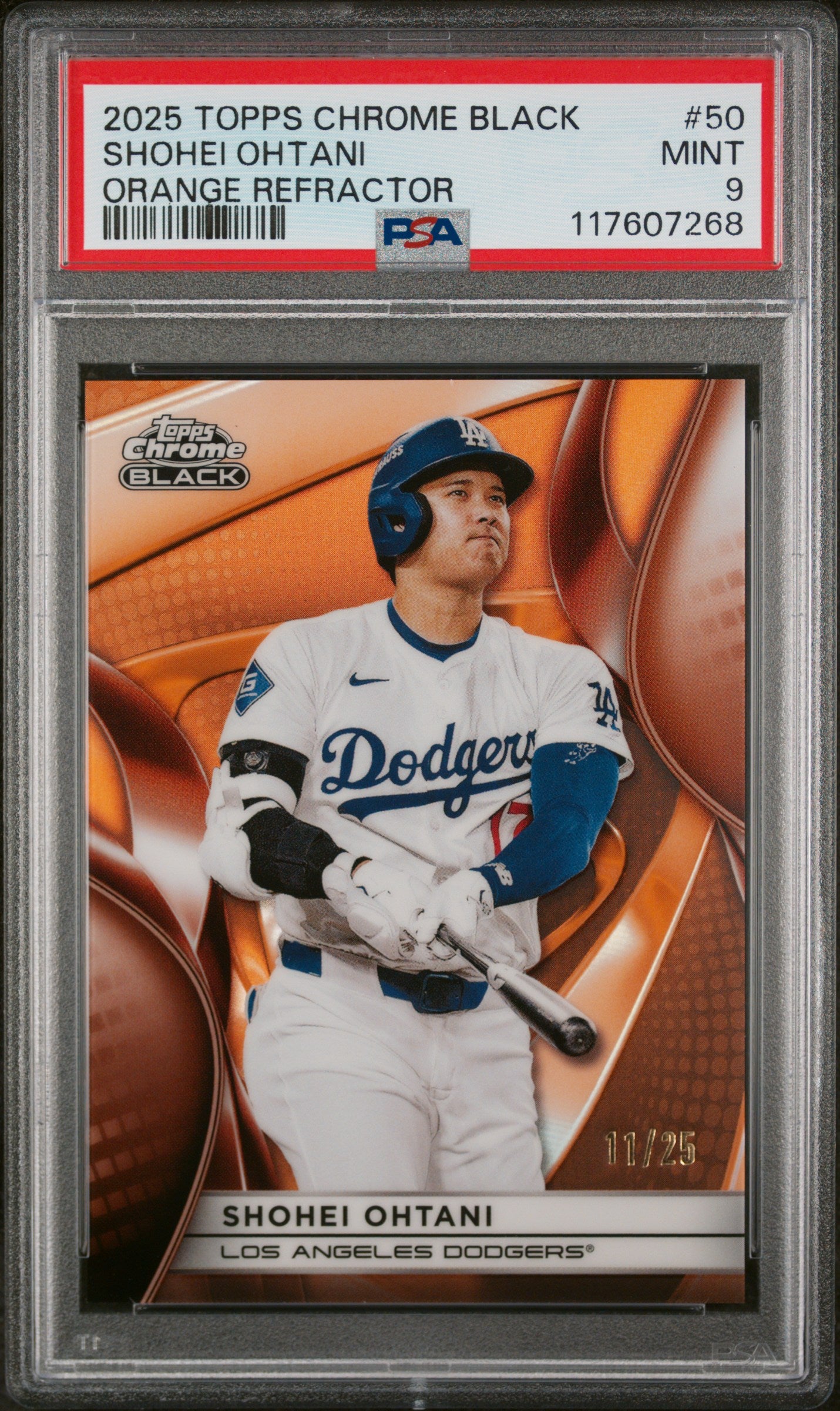 2025 Topps Chrome Black Orange Refractor Shohei Ohtani #50 /25 PSA 9