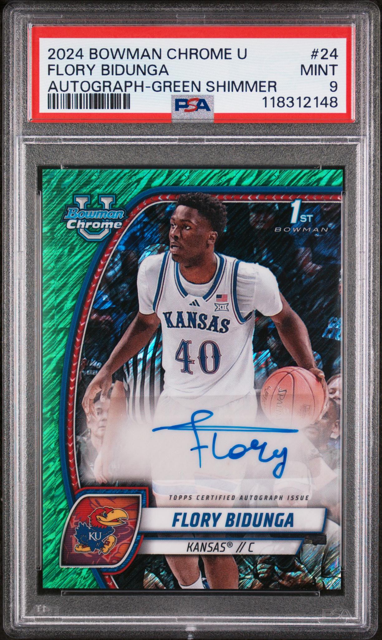 2024 Topps Bowman Chrome U Green Shimmer Flory Bidunga #24 Auto PSA 9