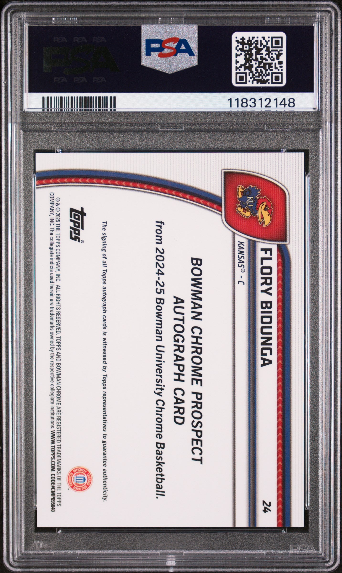 2024 Topps Bowman Chrome U Green Shimmer Flory Bidunga #24 Auto PSA 9