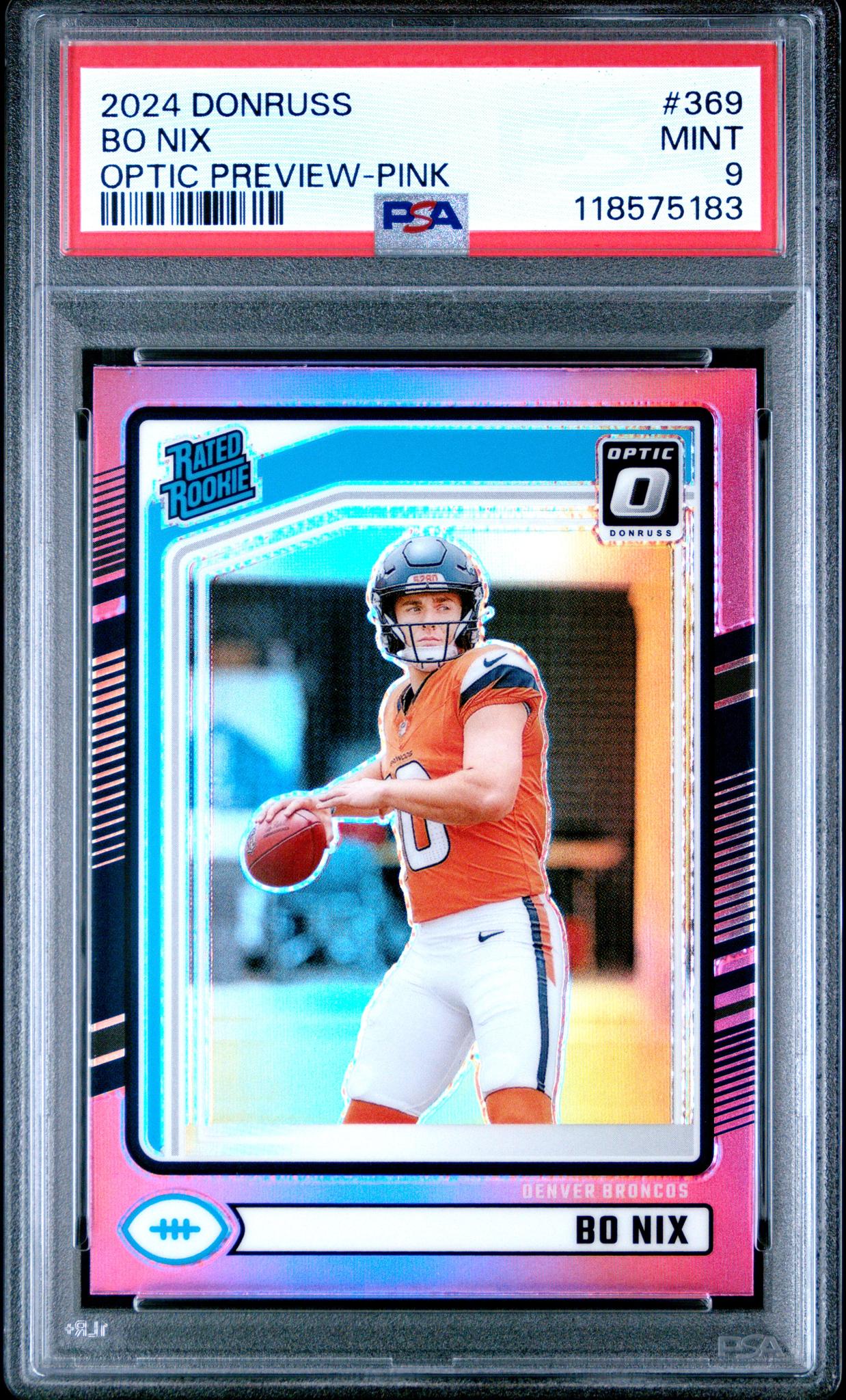 2024 Panini Donruss Optic Preview Pink Bo Nix #369 RC PSA 9