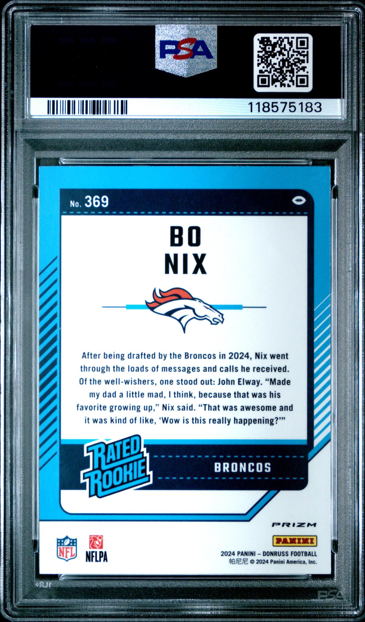 2024 Panini Donruss Optic Preview Pink Bo Nix #369 RC PSA 9