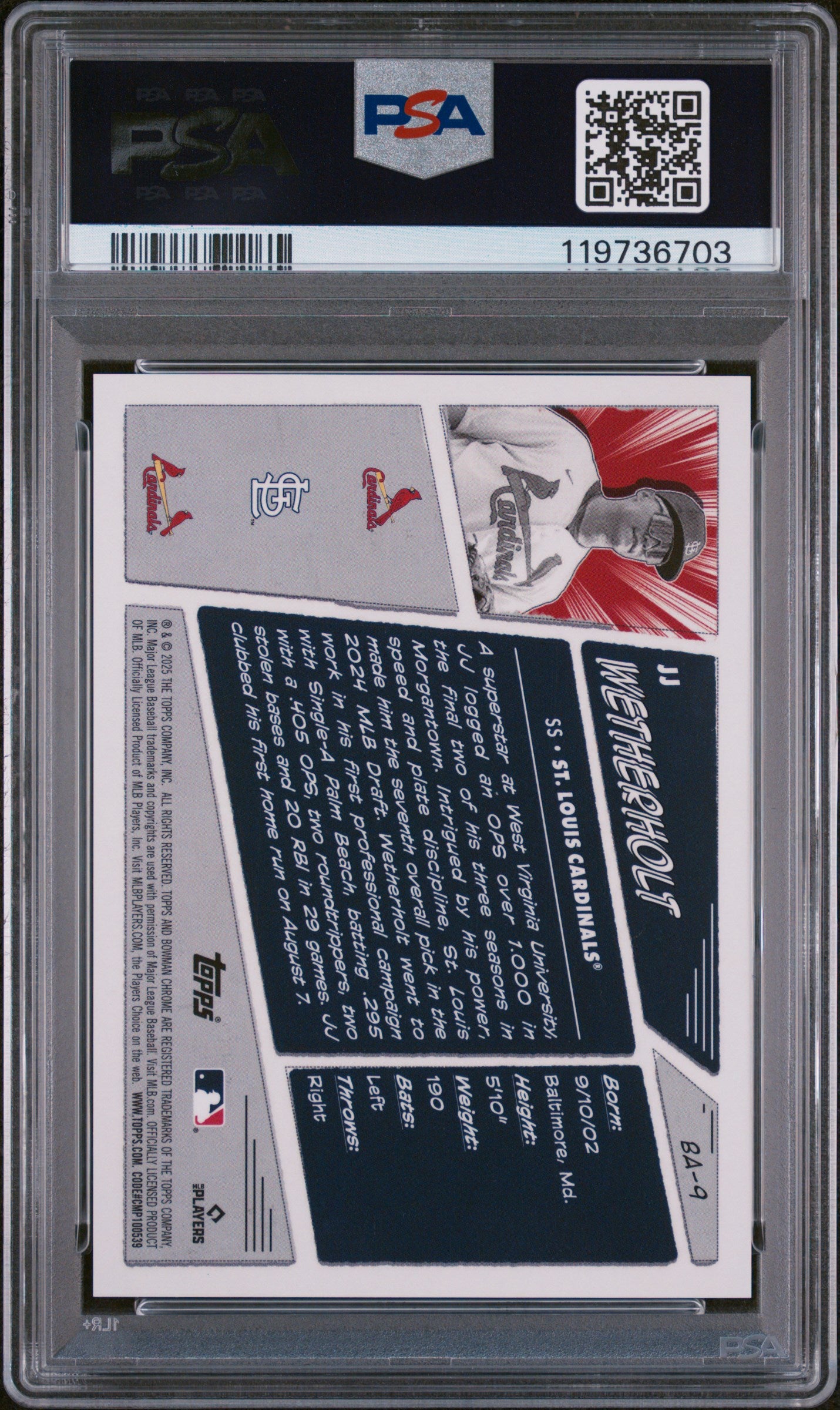 2025 Topps Bowman Anime JJ Wetherholt #BA-9 PSA 10