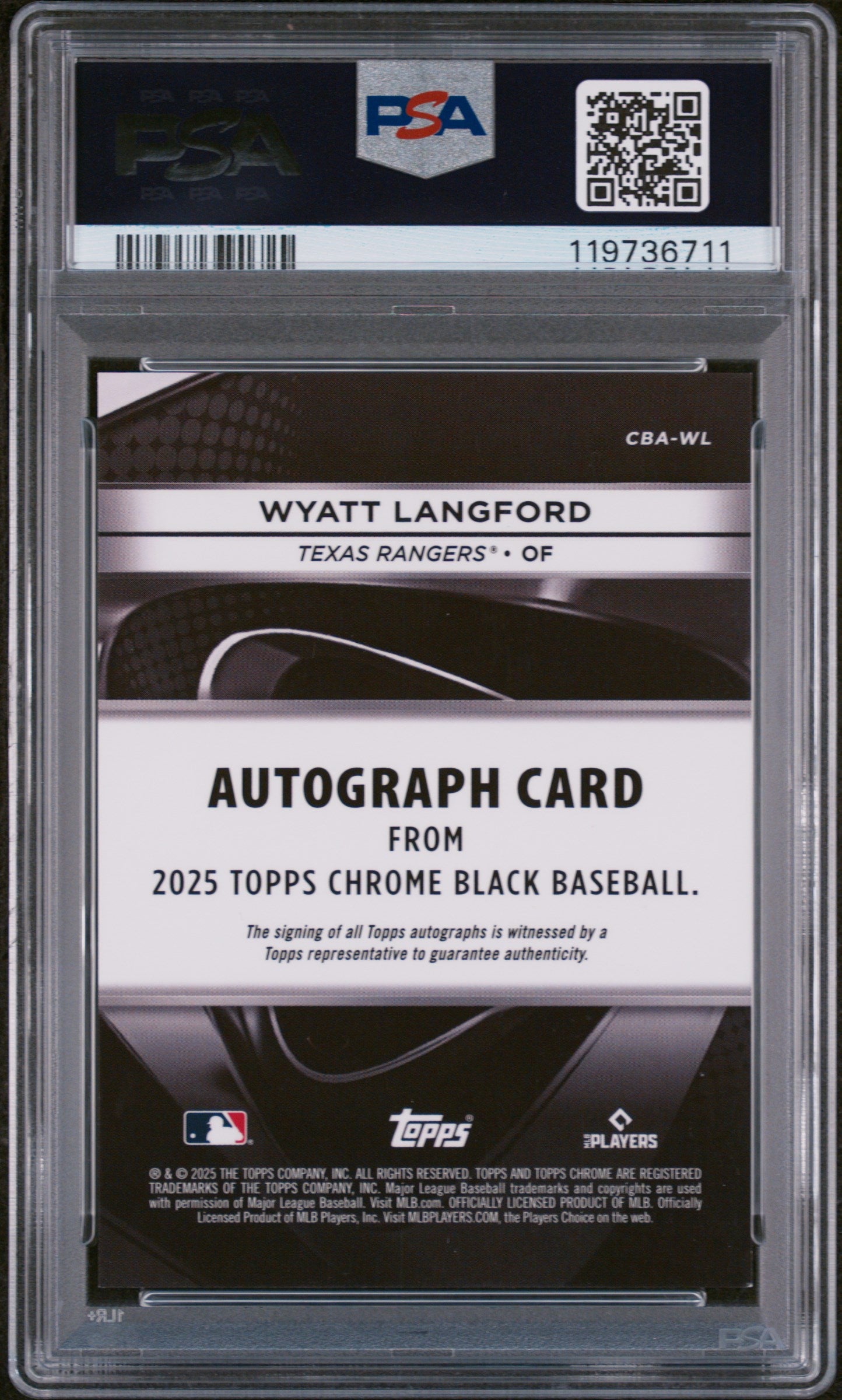2025 Topps Chrome Black Green Refractor Wyatt Langford #CBA-WL Auto /99 PSA 9