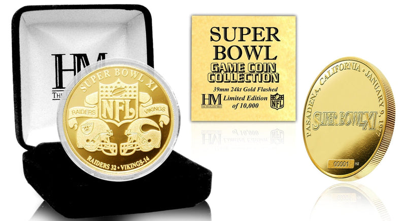 Highland Mint Super Bowl XI 24kt Gold Flip Coin - Limited Edition /5,000