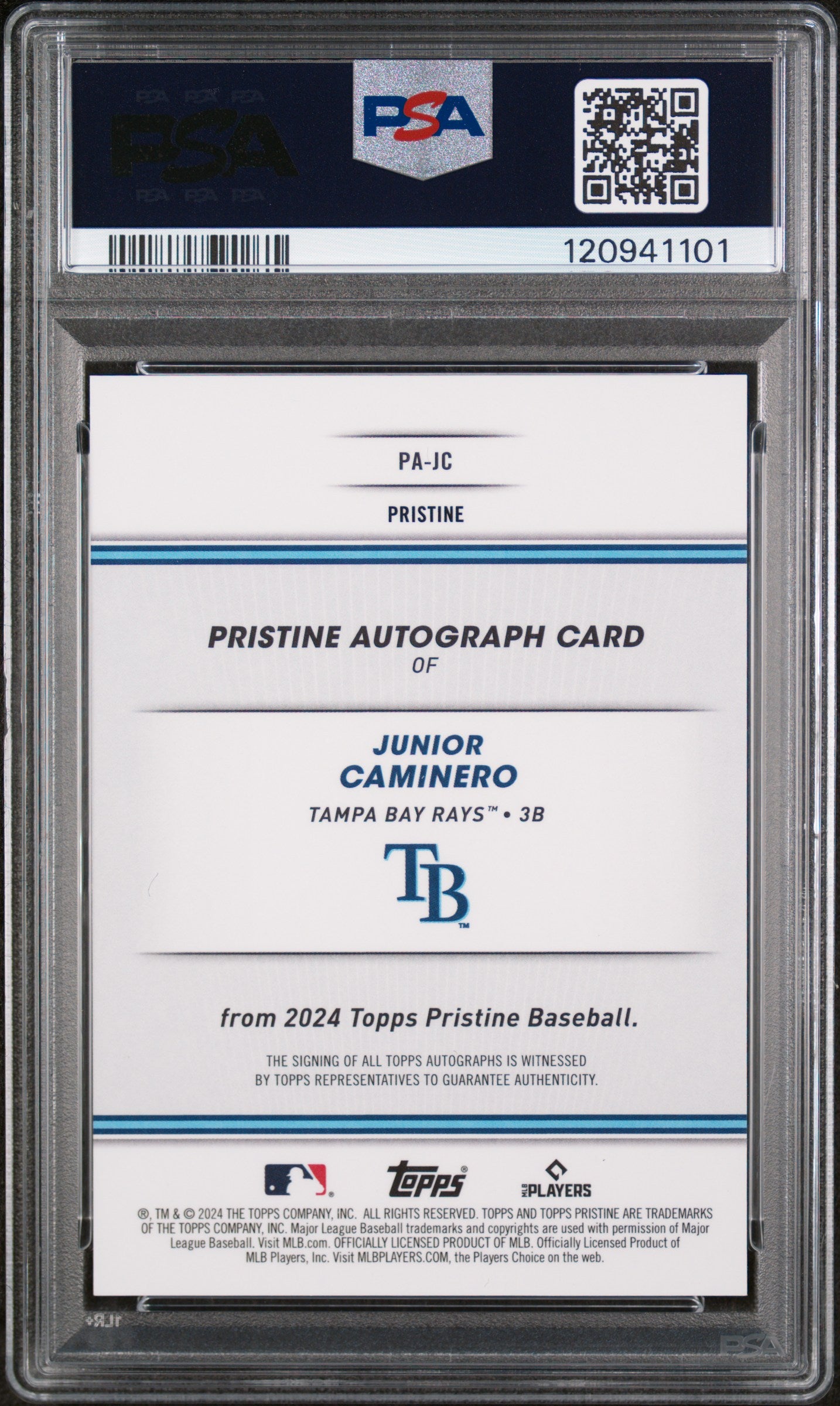 2024 Topps Pristine Gold Pristine Junior Caminero #PA-JC RC Auto /50 PSA 10