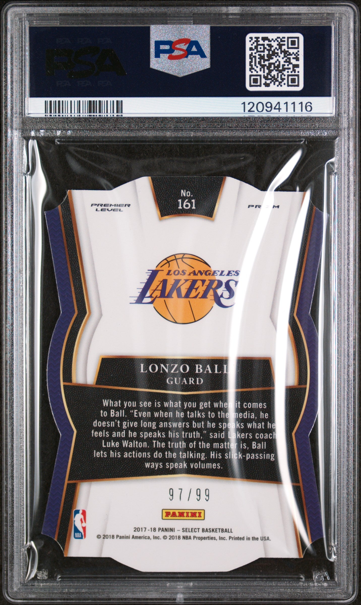 2017 Select #161 Lonzo Ball Die-Cut /99 PSA 9