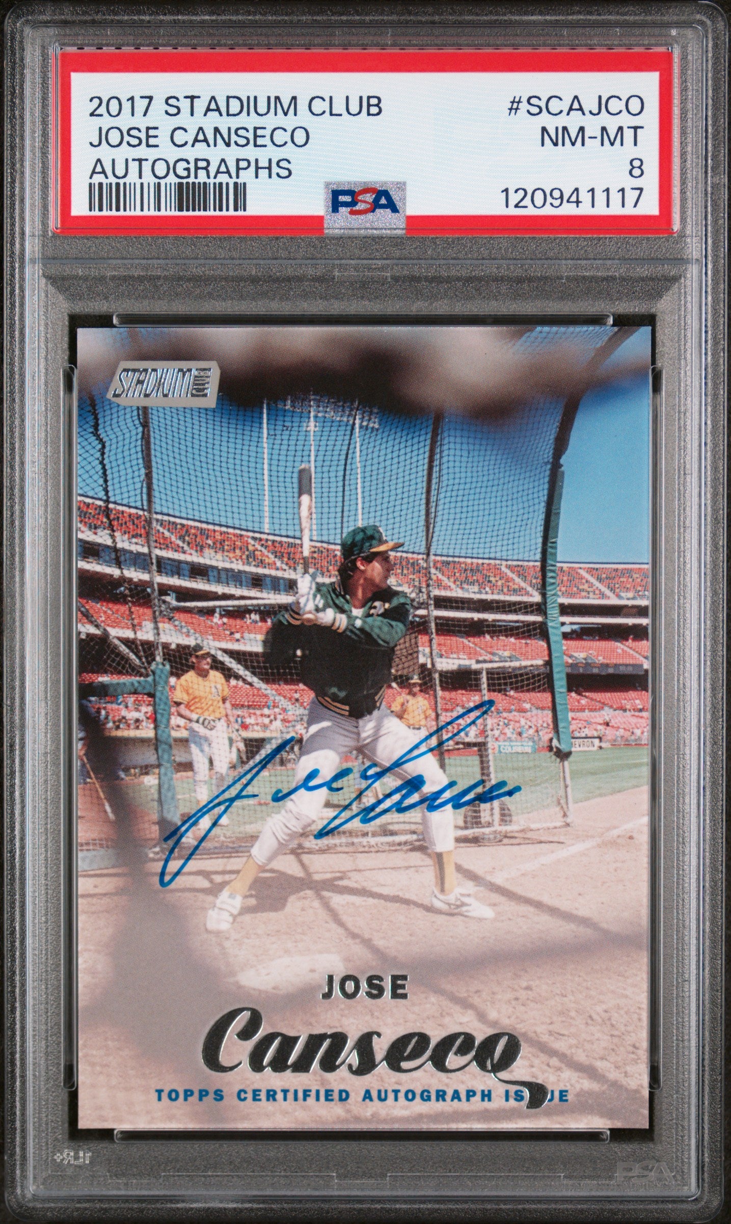 2017 Topps Stadium Club Autographs Jose Canseco #SCA-JCO Auto PSA 8
