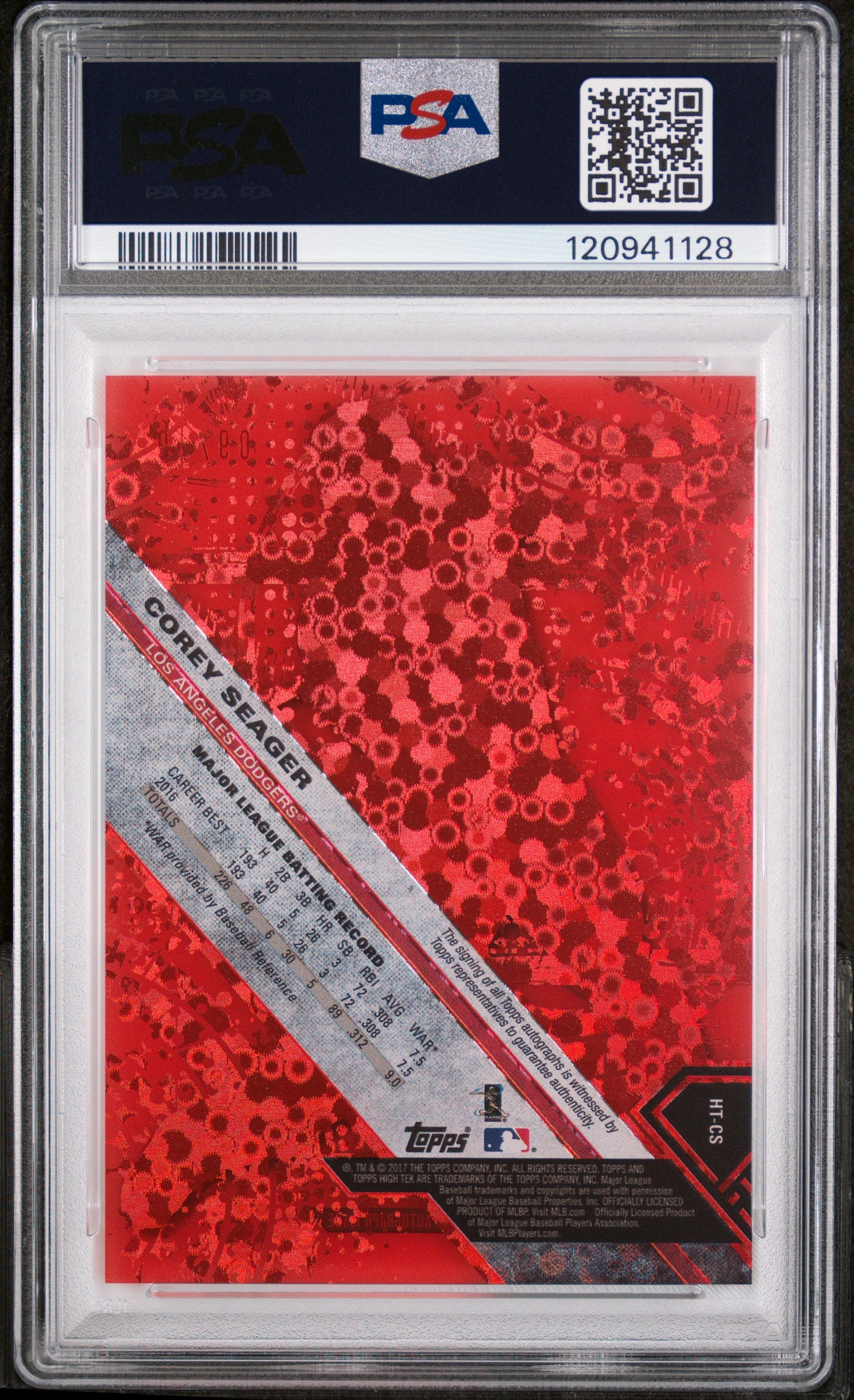 2017 Topps High Tek Red Orbit Diffractor Corey Seager #HT-CS Auto /10 PSA 9