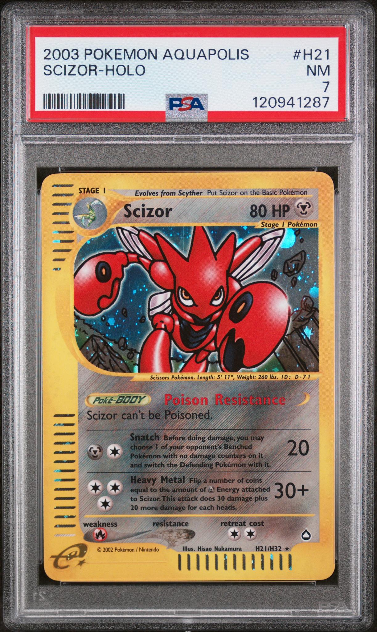 2003 Pokemon Aquapolis Holo Scizor #H21 PSA 7