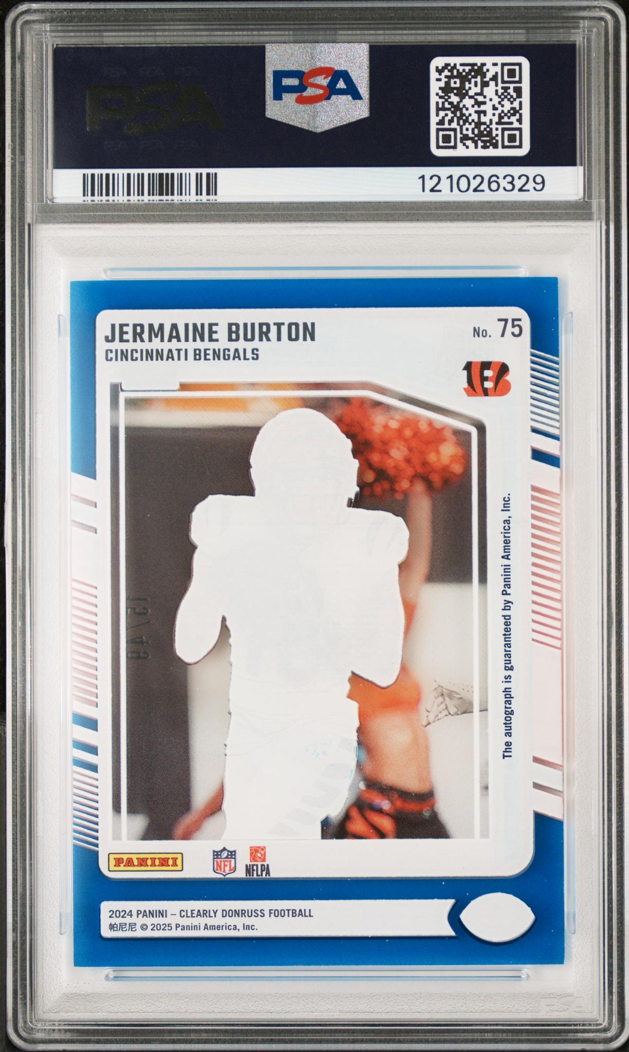 2024 Panini Clearly Donruss Blue Jermaine Burton #75 RC Auto PSA 9