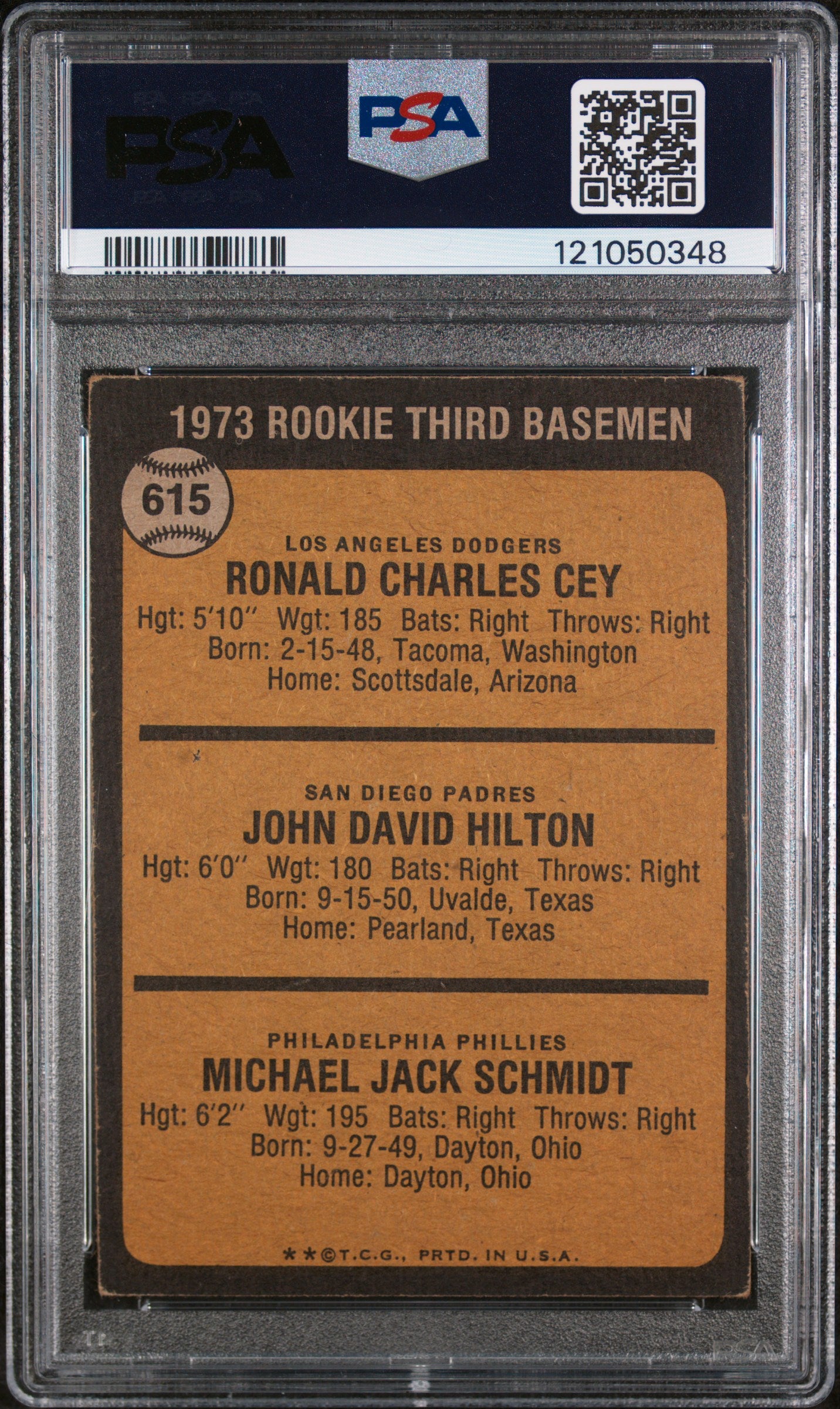 1973 Topps #615 Ron Cey John Hilton Mike Schmidt Rookie 3rd Basemen PSA 3
