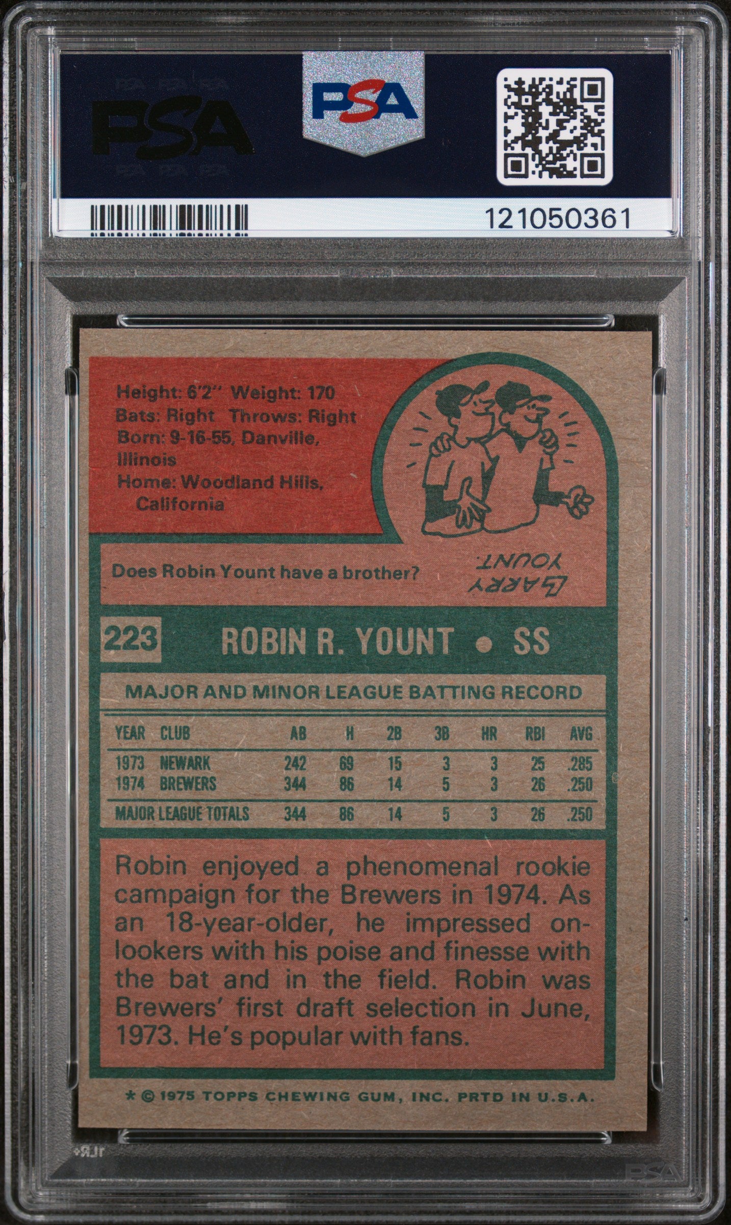 1975 Topps Robin Yount #223 RC PSA 6