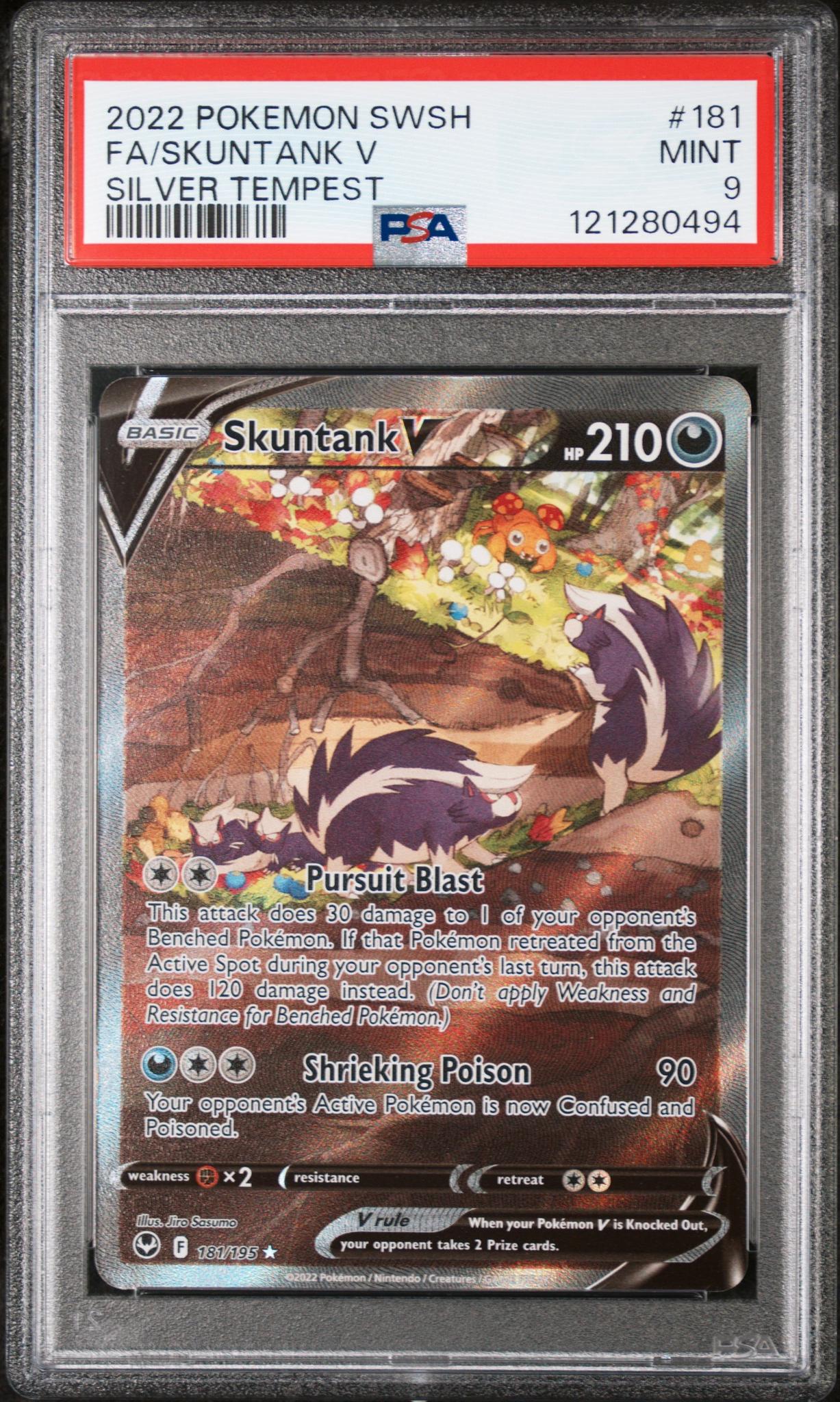 2022 Pokemon #181/195 Skuntank V Silver Tempest PSA 9
