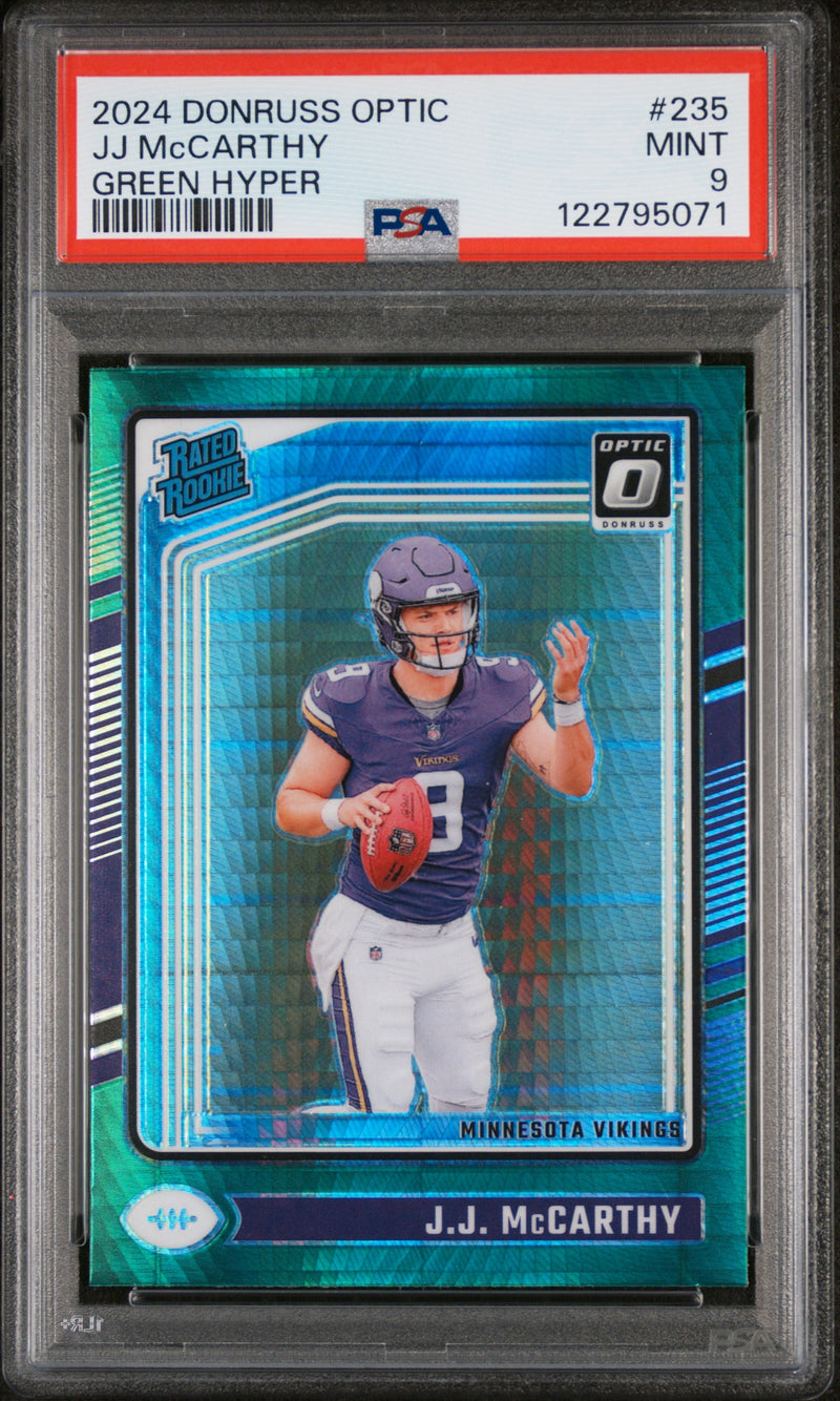 2024 Donruss Optic Rated Rookie Green Hyper JJ Mccarthy #235 PSA 9