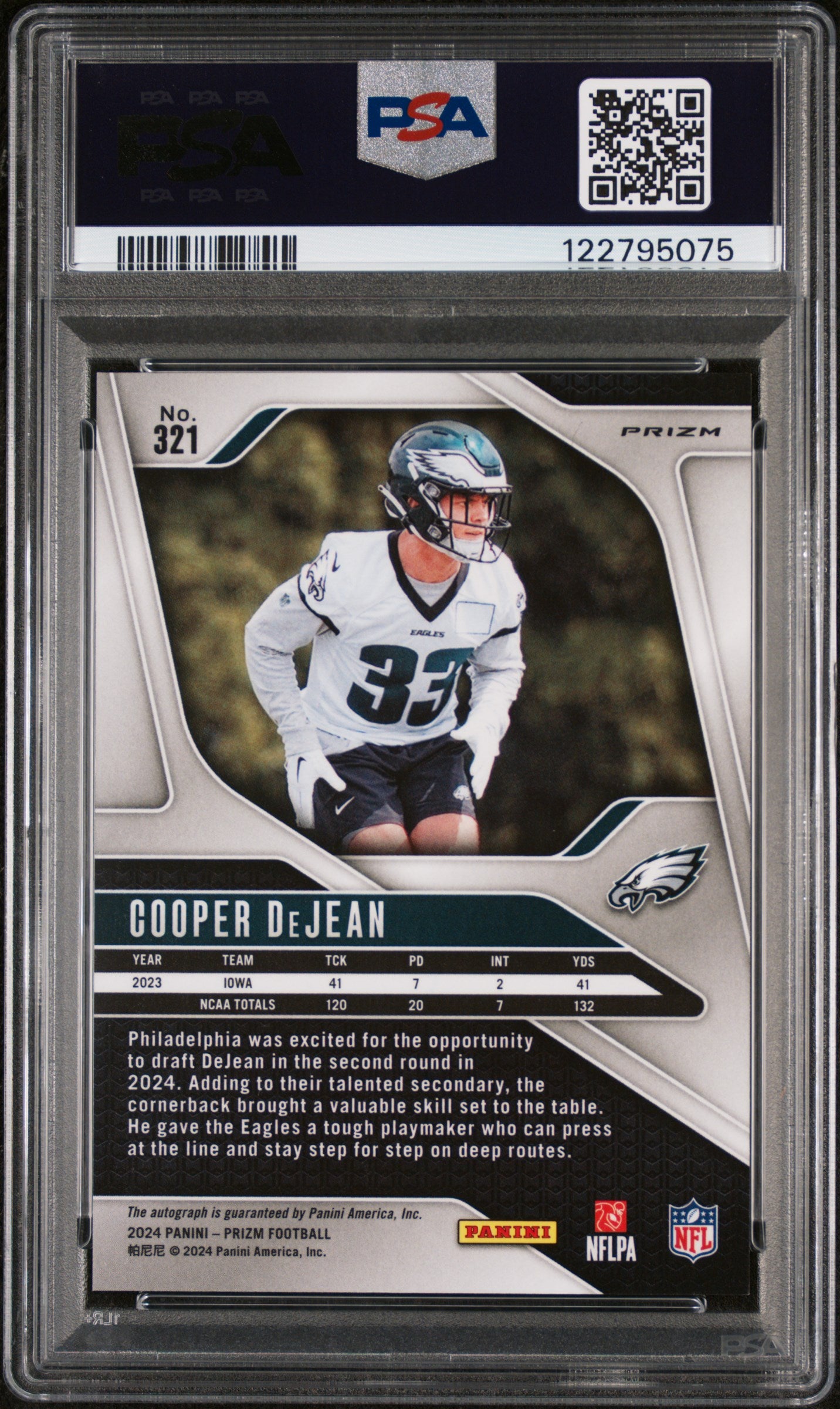 2024 Panini Prizm Autographs Cooper DeJean #321 RC Auto PSA 9